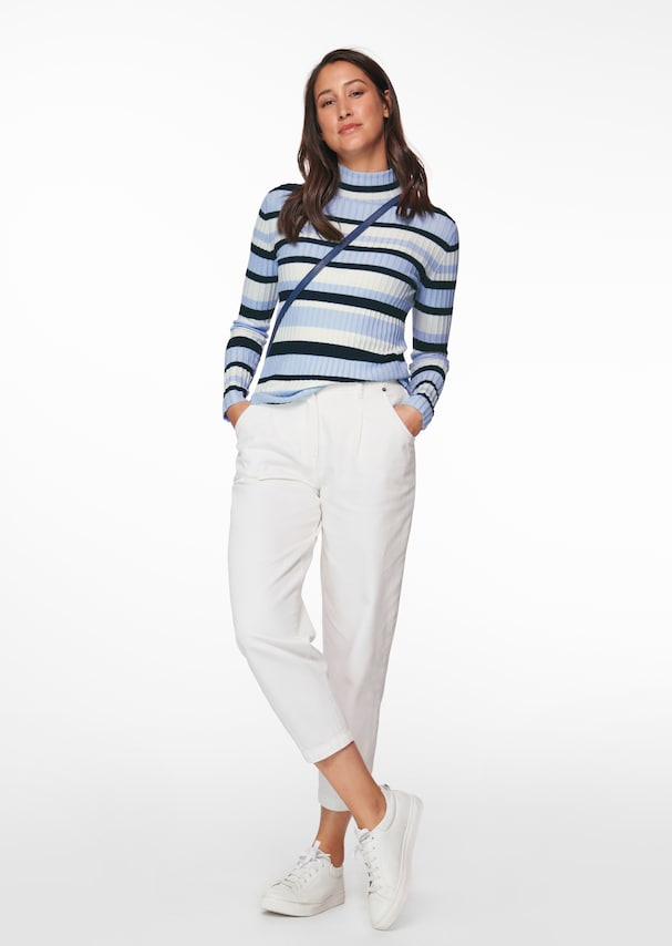 Striped turtleneck made from high-quality rib knit 1
