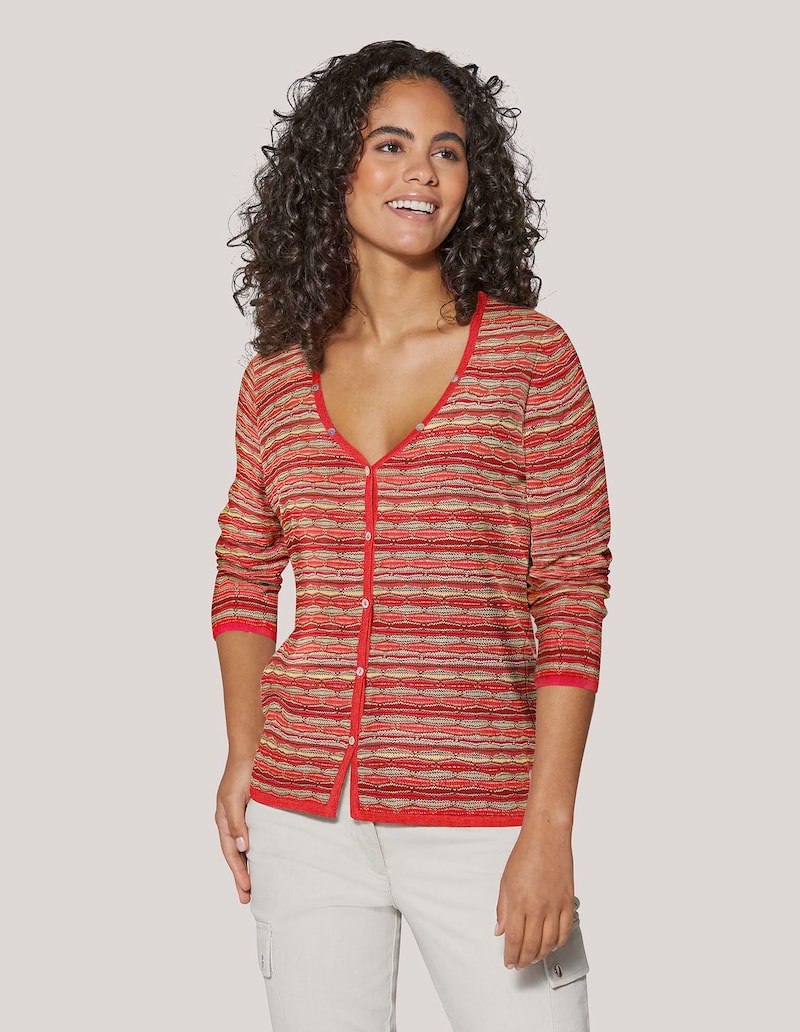 Schmale Strickjacke mit mehrfarbigem Streifenmuster