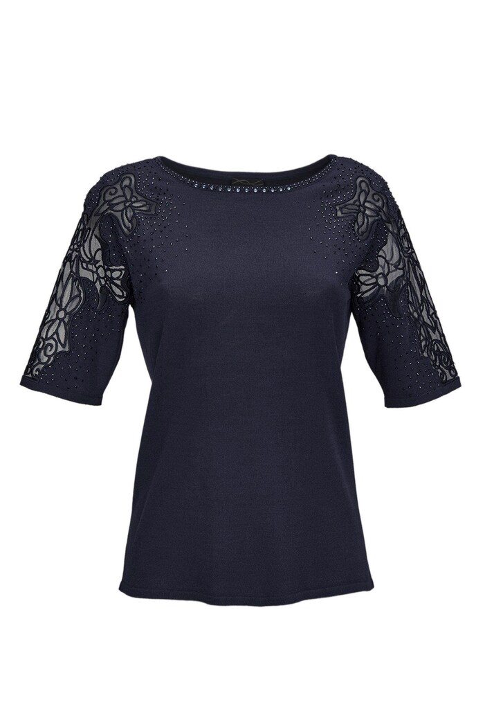 Pullover mit Spitzeneinsätzen und Glanzsteinchen