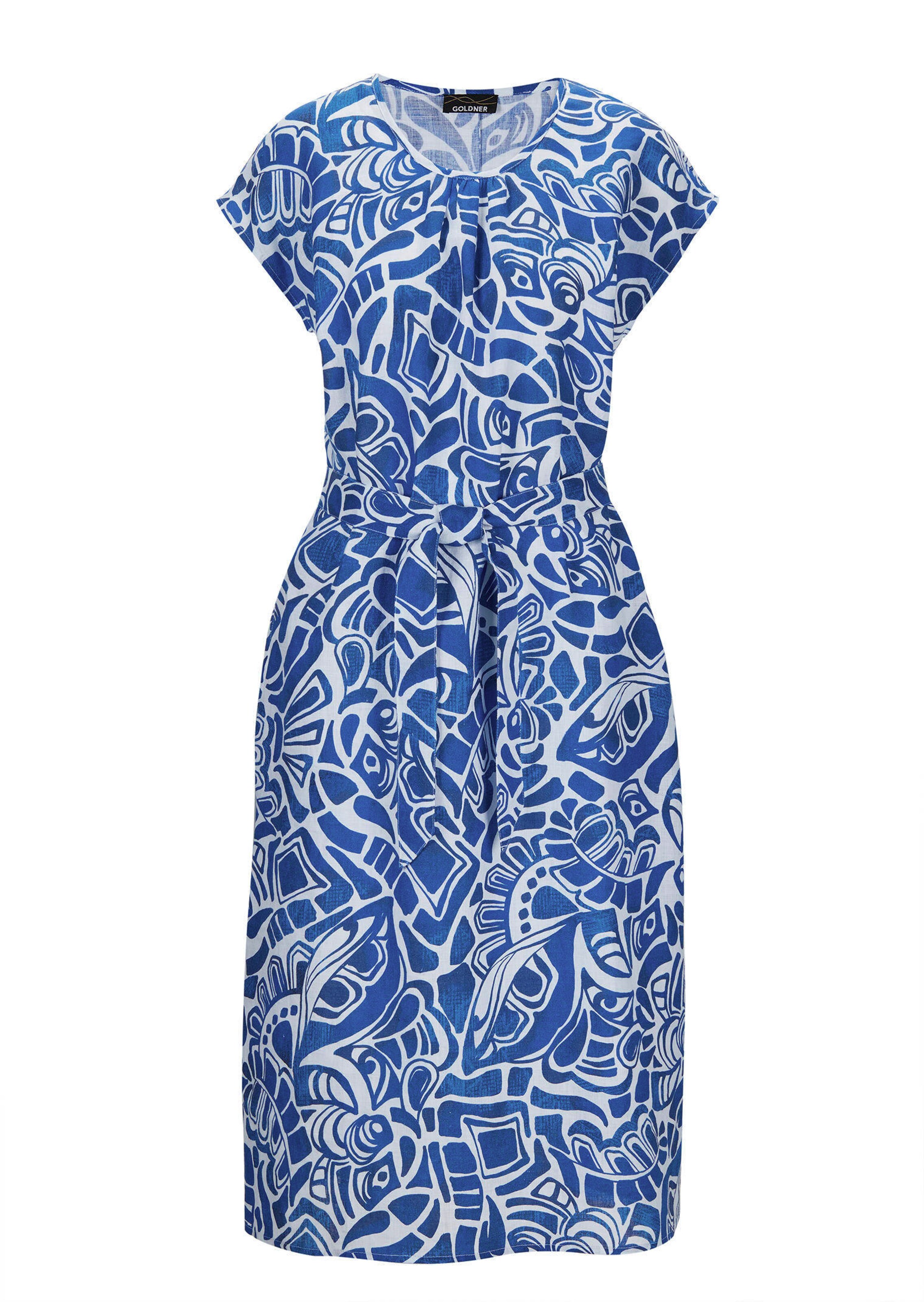 Robe en lin avec imprimé intégral et ceinture à nouer