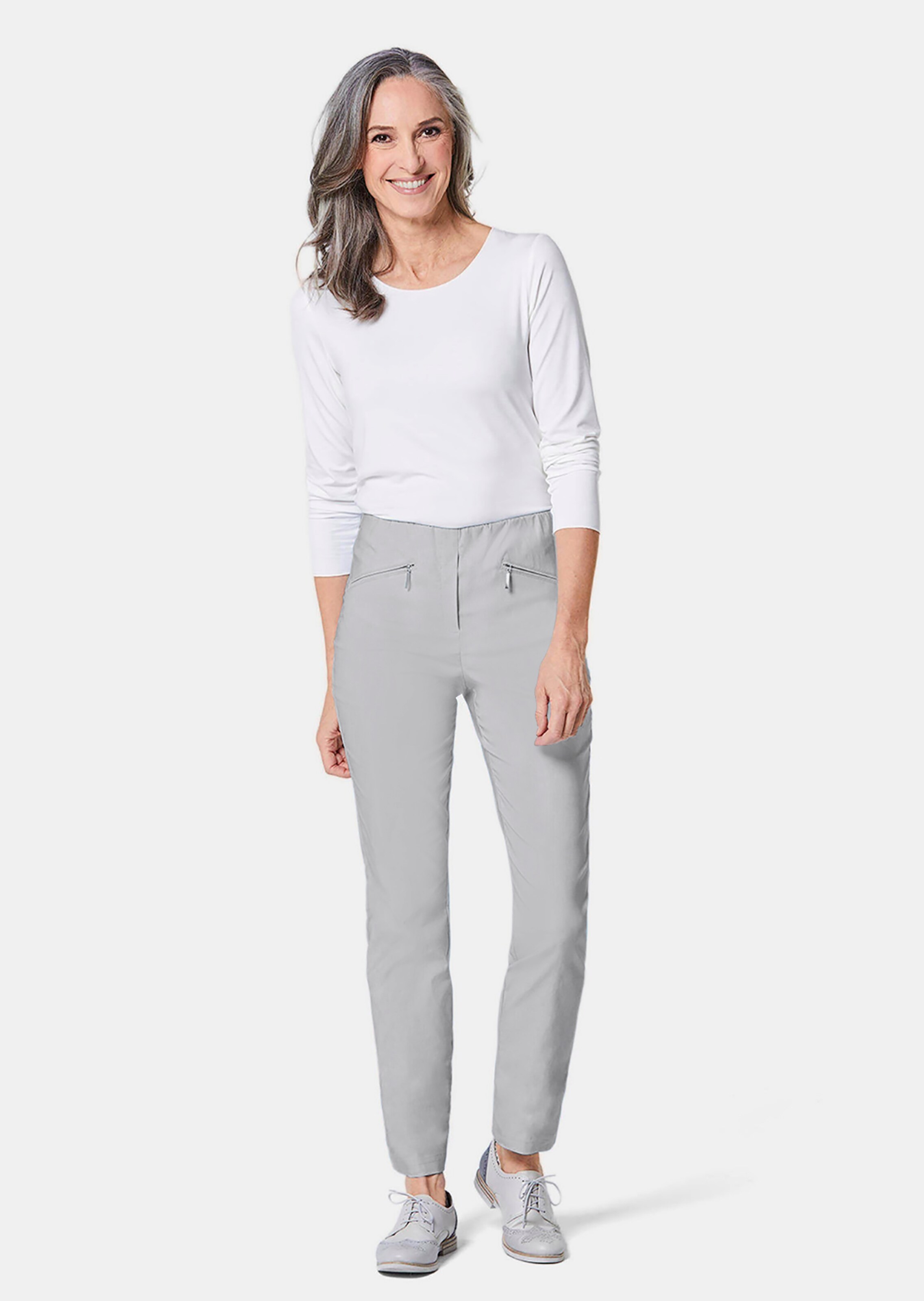 Pantalon hyper LOUISA extensible avec poches zippées - gris pierre - Gr. 24 de Goldner Fashion