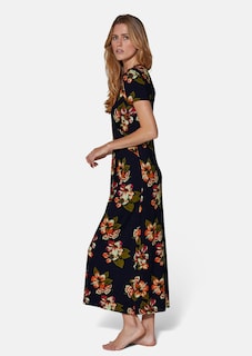 Langes Jerseykleid mit V-Ausschnitt und kurzen Ärmeln thumbnail 4