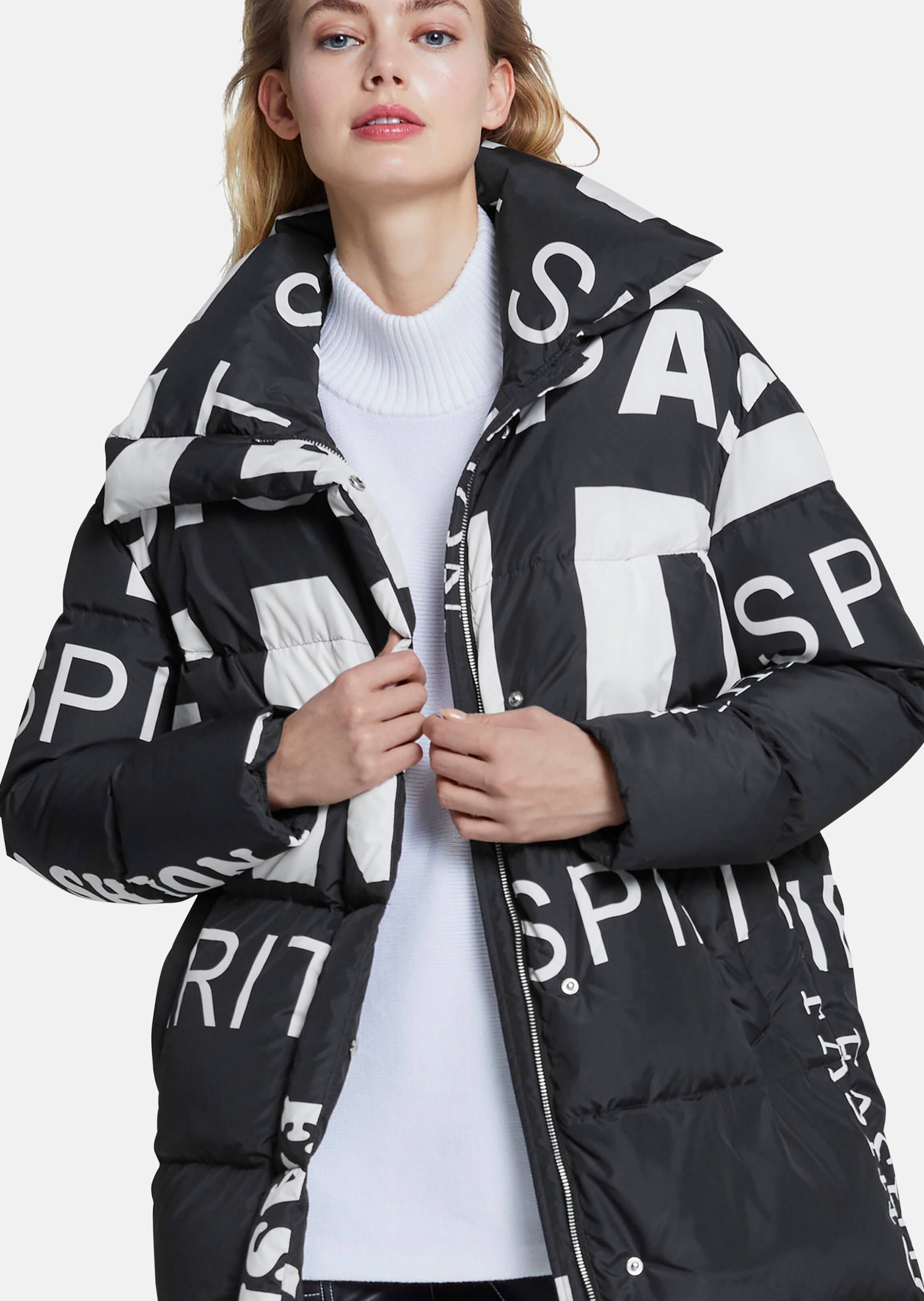 Down coat with letters in black / white | MADELEINE Fashion