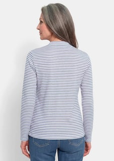 Shirt met lange mouwen, strepen en opstaande kraag thumbnail 2