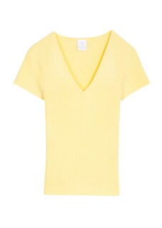 Figurbetonter Rippen-Pullover mit V-Ausschnitt thumbnail 6