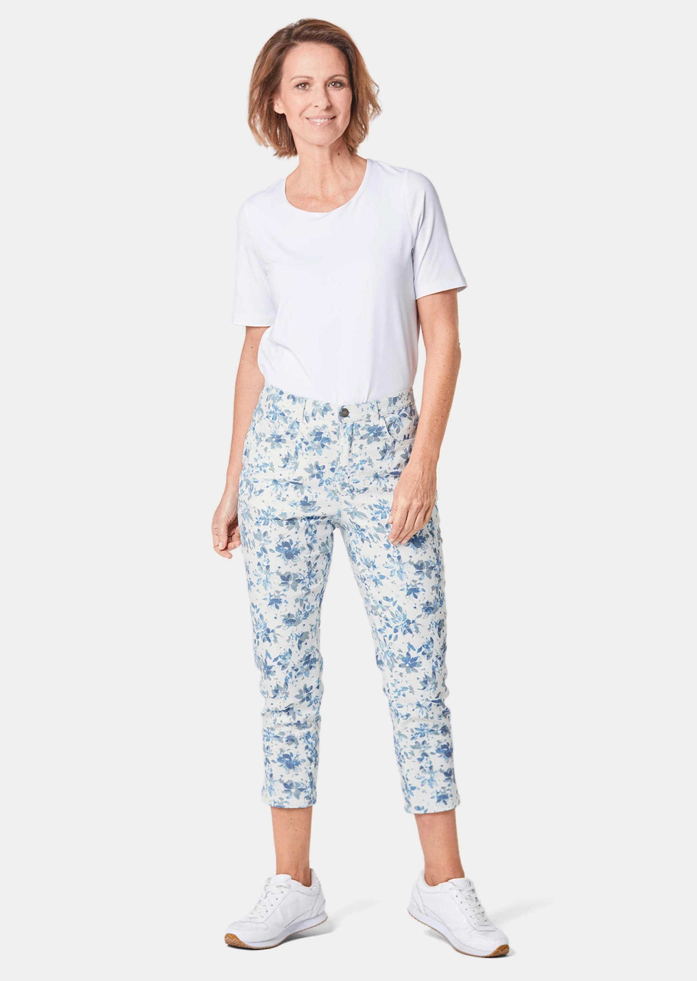 Pantalon imprimé à motifs floraux - bleu / gris / à motifs - Gr. 23 de Goldner Fashion