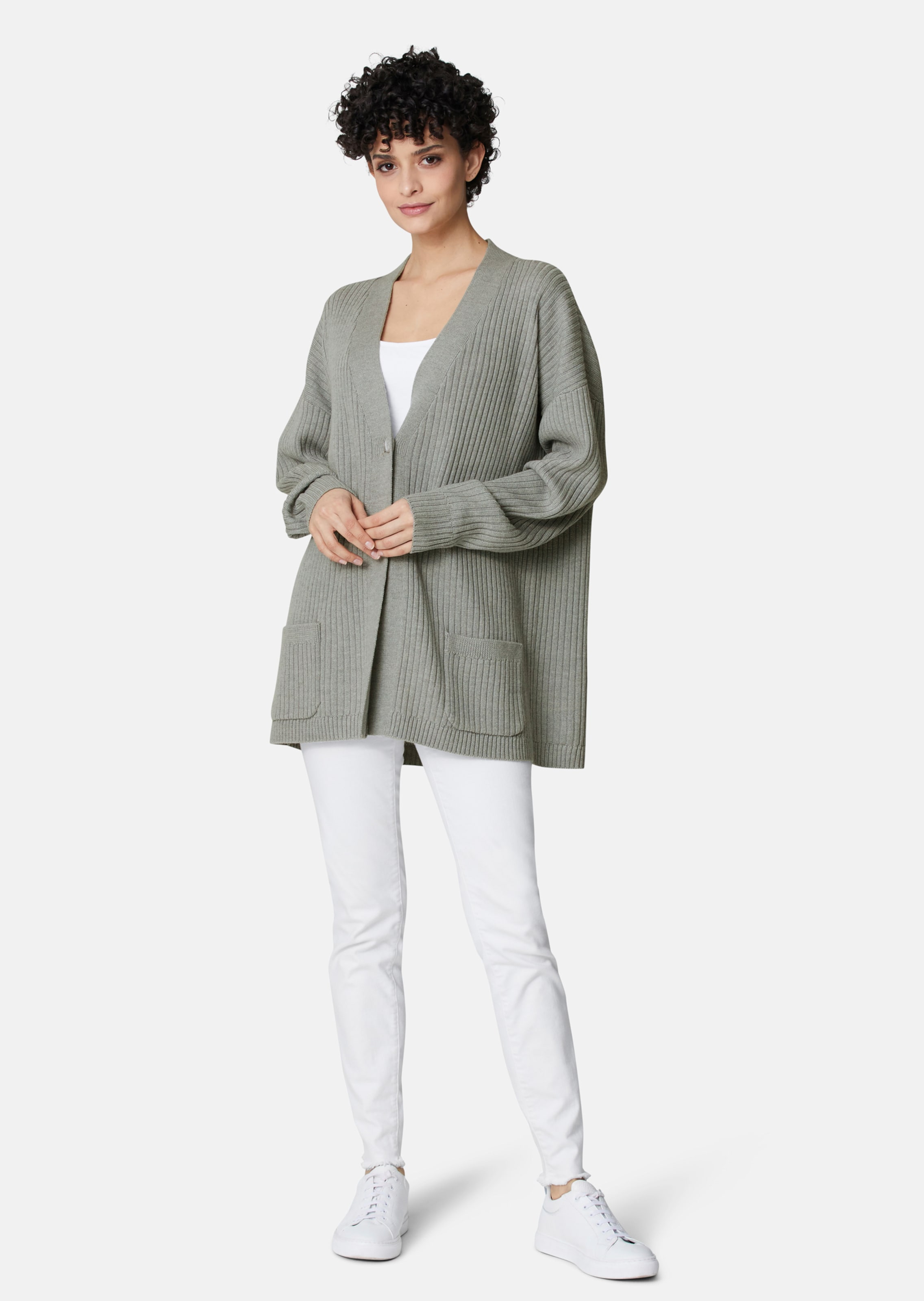 Long woollen cardigan in an oversized style in pale grey / melange