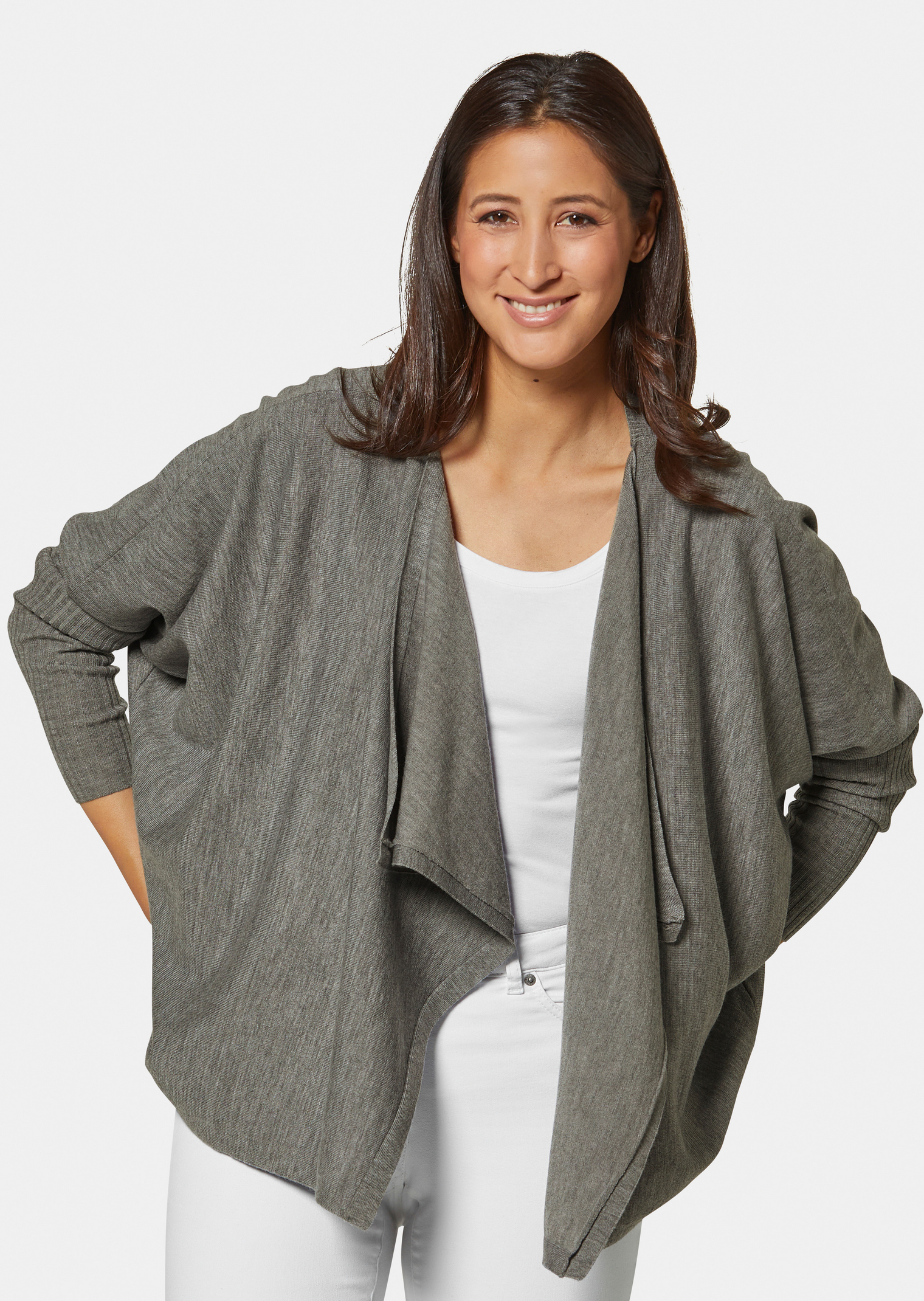 Bunte Strickjacke mit Streifen in grau / méliert