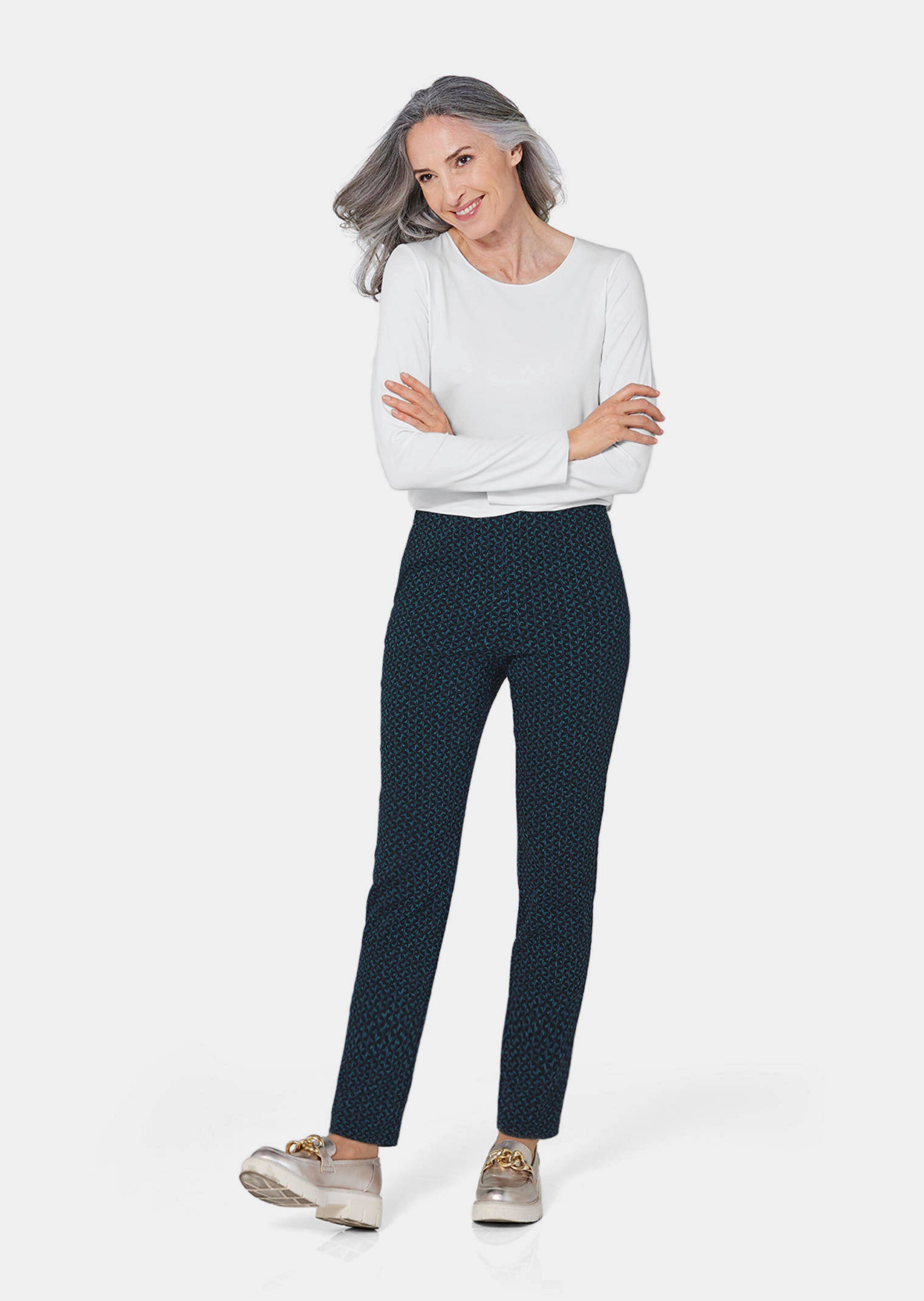 Pantalon imprimé LOUISA à motif jacquard - pétrole / à motifs - Gr. 27 de Goldner Fashion