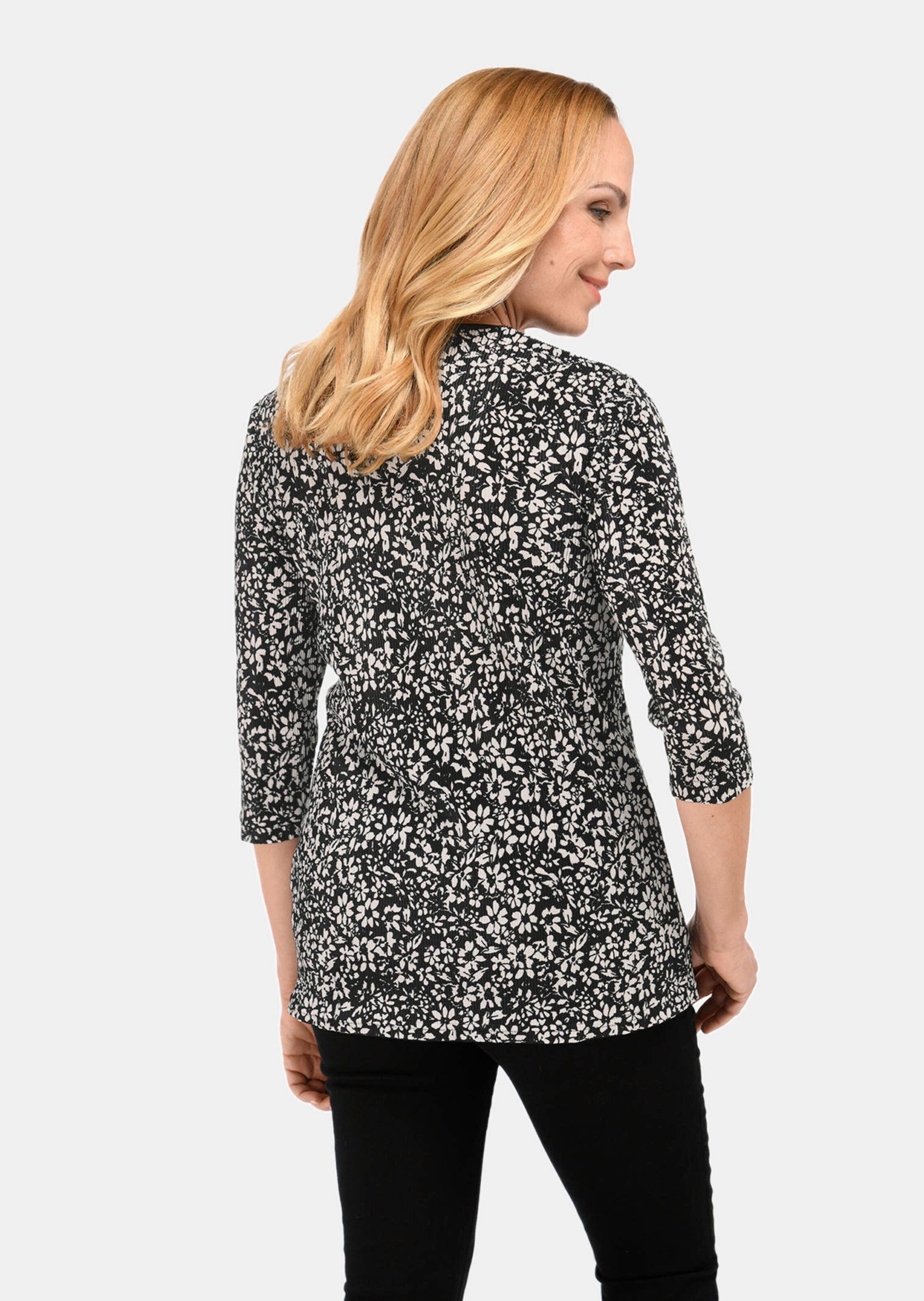 Elégant T-shirt façon twin-set - noir / crème / à fleurs - Gr. 38 de Goldner Fashion