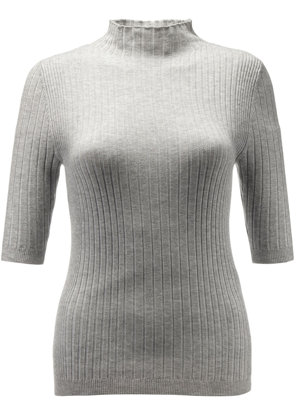 Knitted jumper with stand-up collar and half sleeves