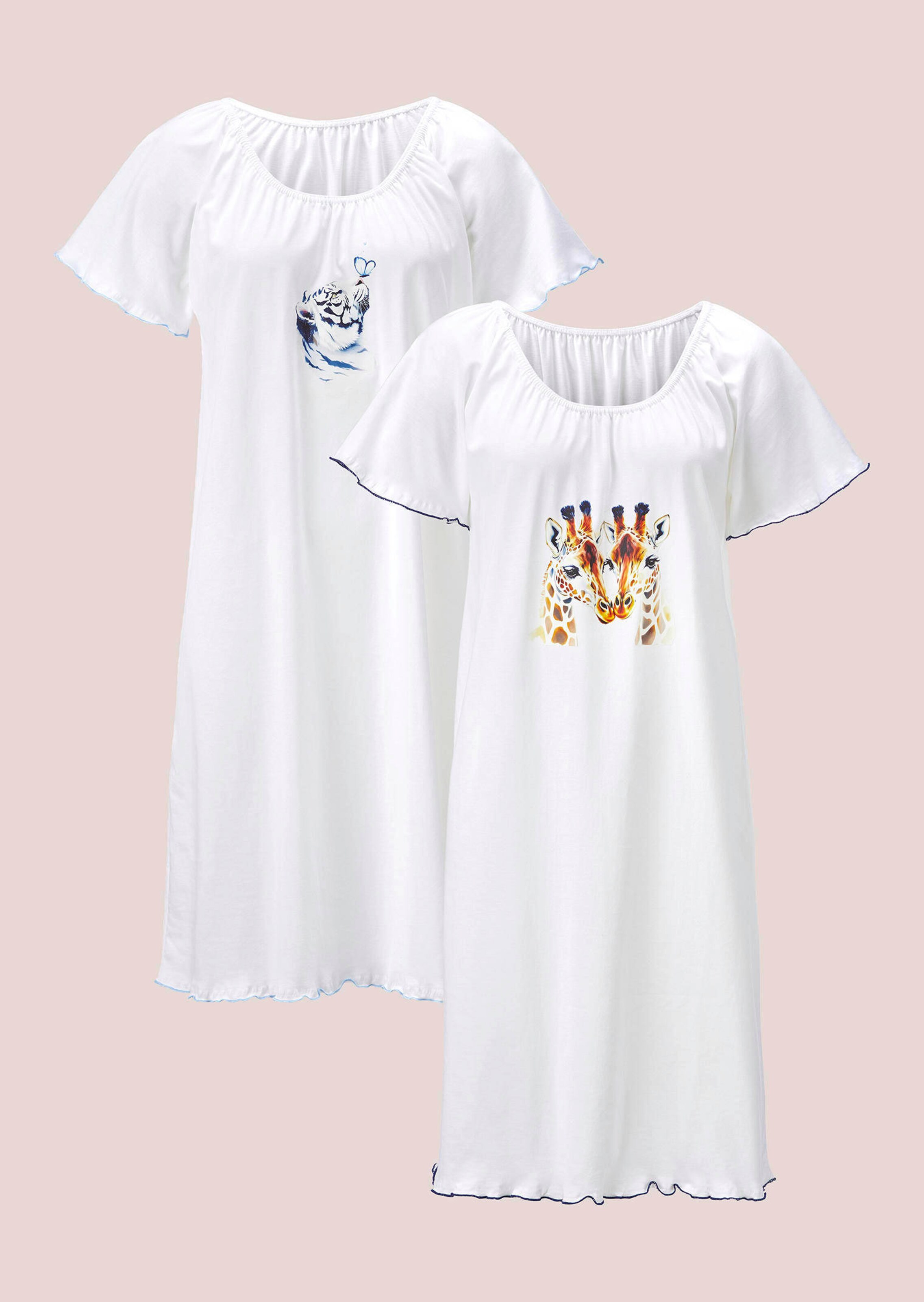 Nachthemden im Doppelpack mit exotischem Frontprint