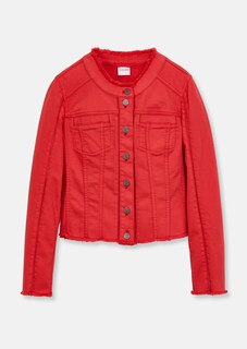 Kragenlose Jeansjacke mit Fransen thumbnail 6
