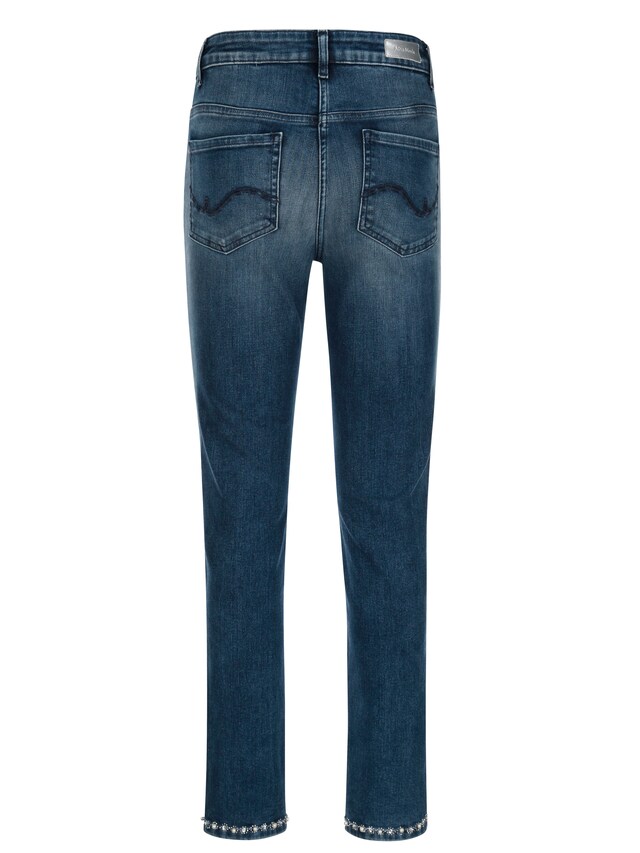 Jeans mit Dekosteinchen am Beinabschluss 1