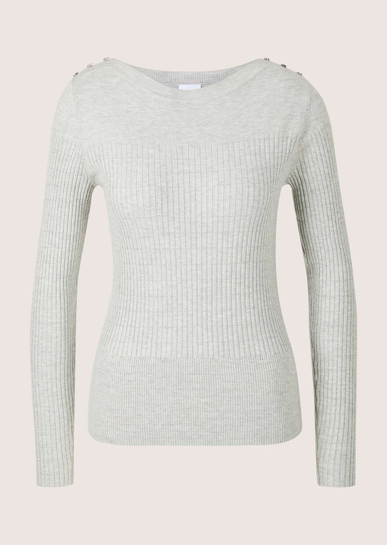 Gerippter Feinstrickpullover mit Zierknöpfen