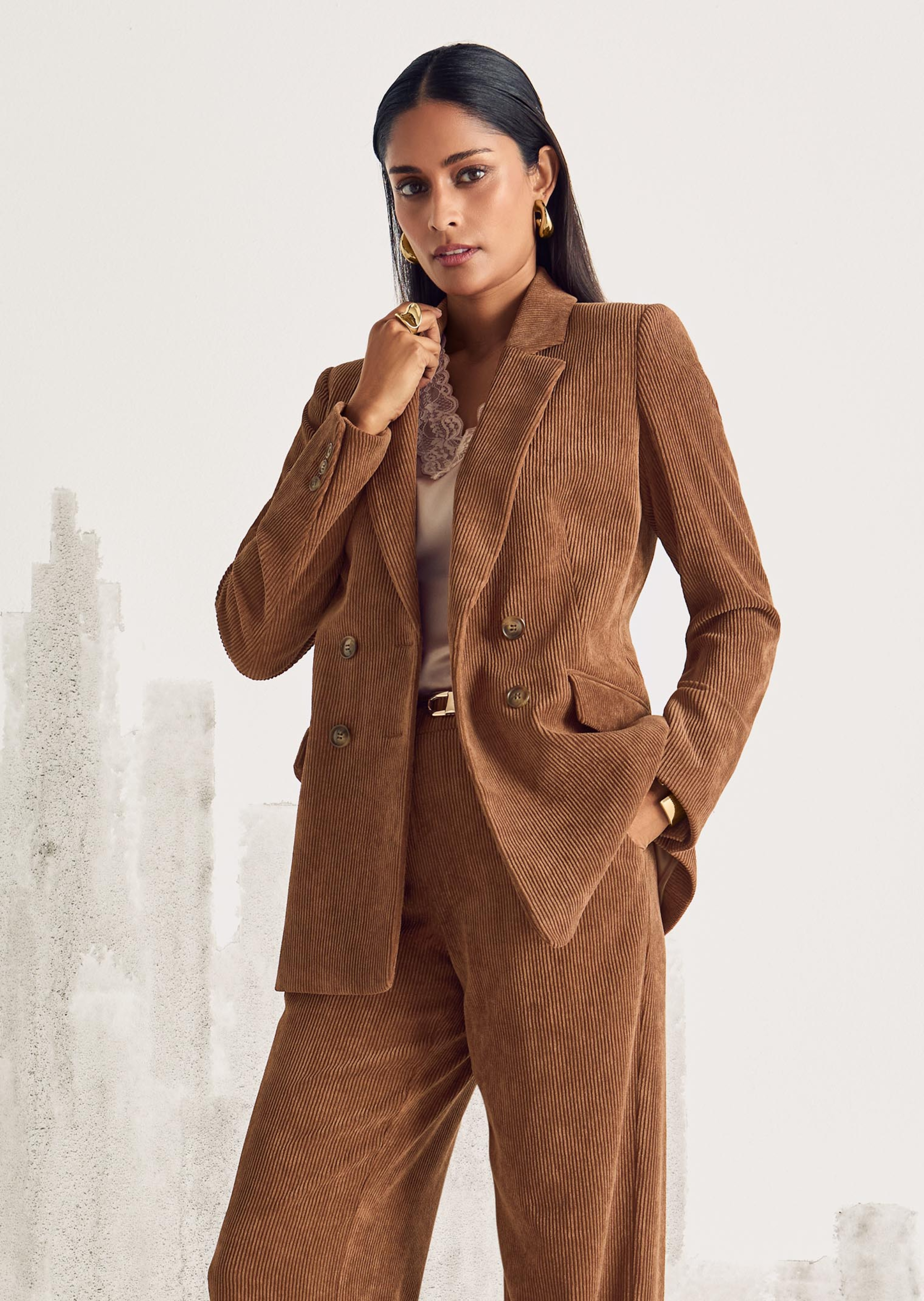 Zweireihiger Blazer in Cord-Optik