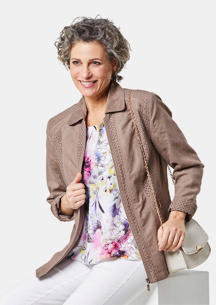 Velourslederimitat-Blazer mit Perforierung