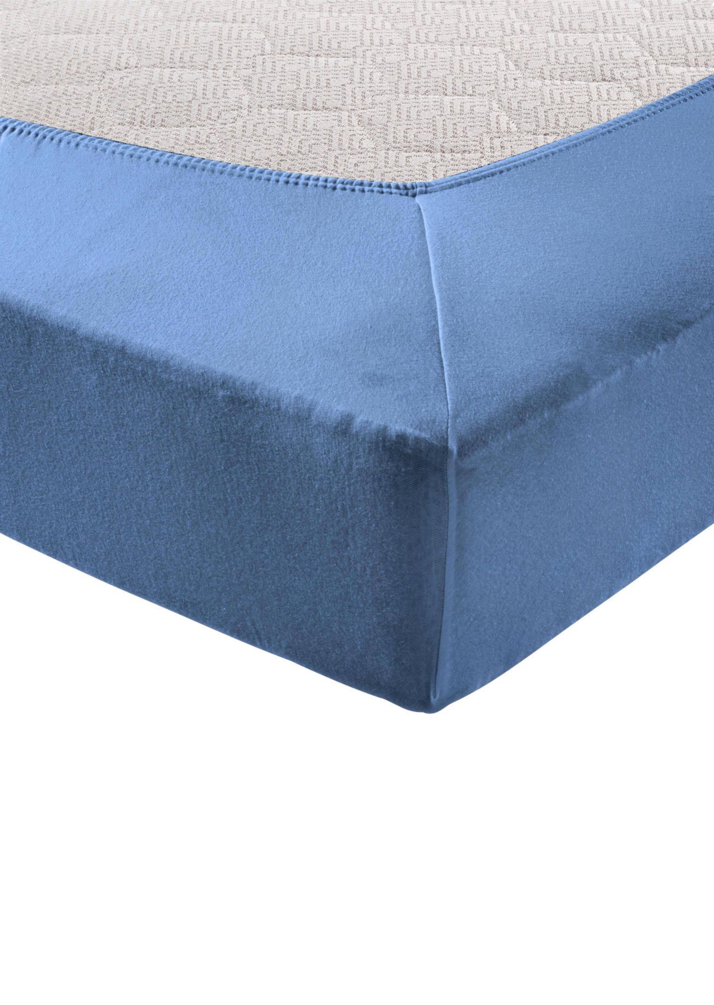 Drap-housse en jersey - bleu - Gr. 90-100 x 190-200 cm de Goldner Fashion