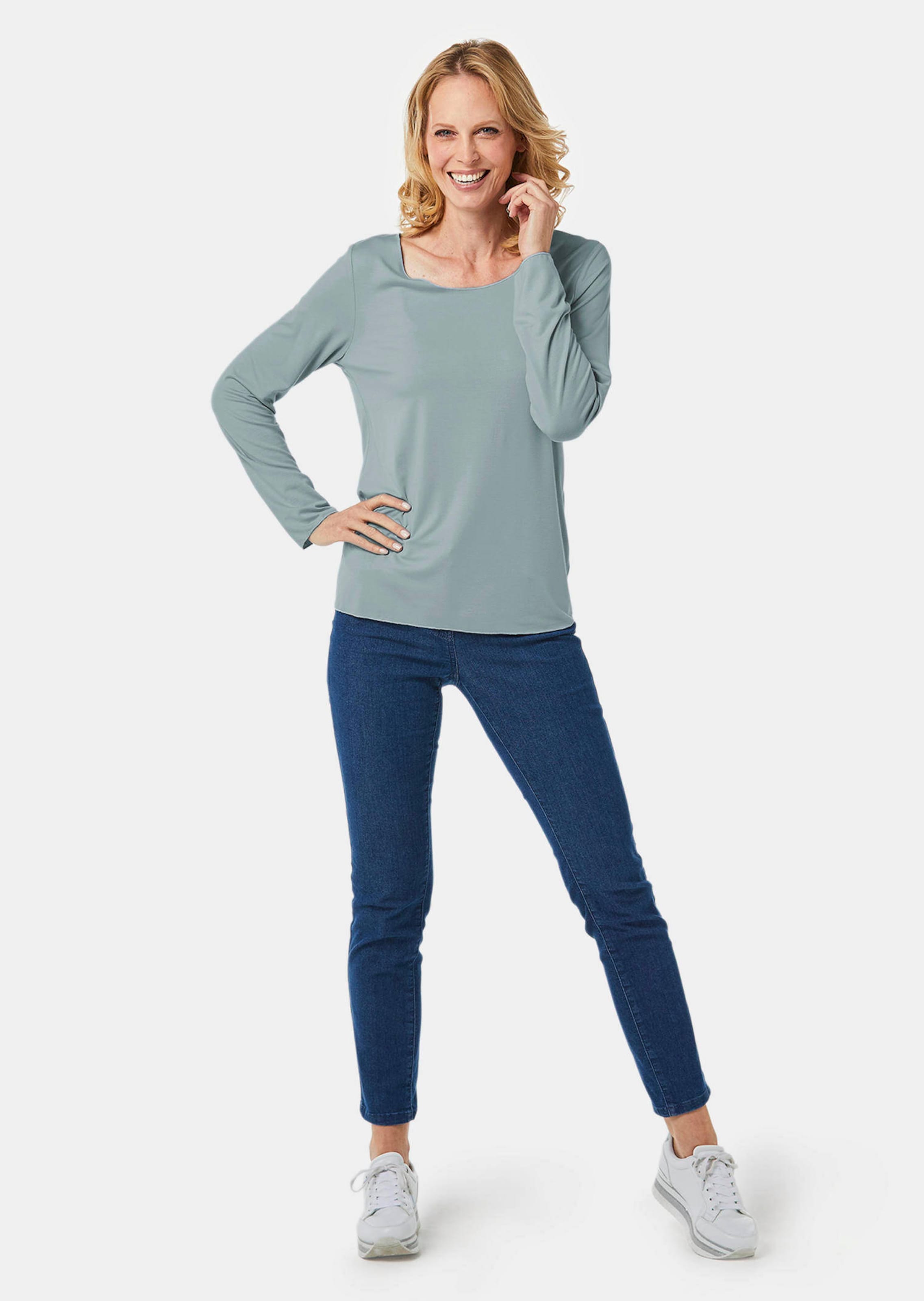 T-shirt à manches longues et liseré décoratif - vert gris - Gr. 40 de Goldner Fashion