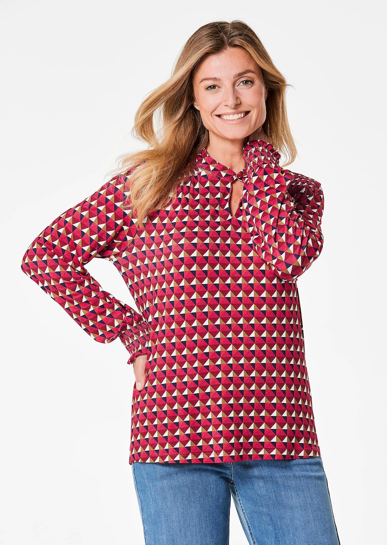 Jerseybluse mit modischen Smok-Details
