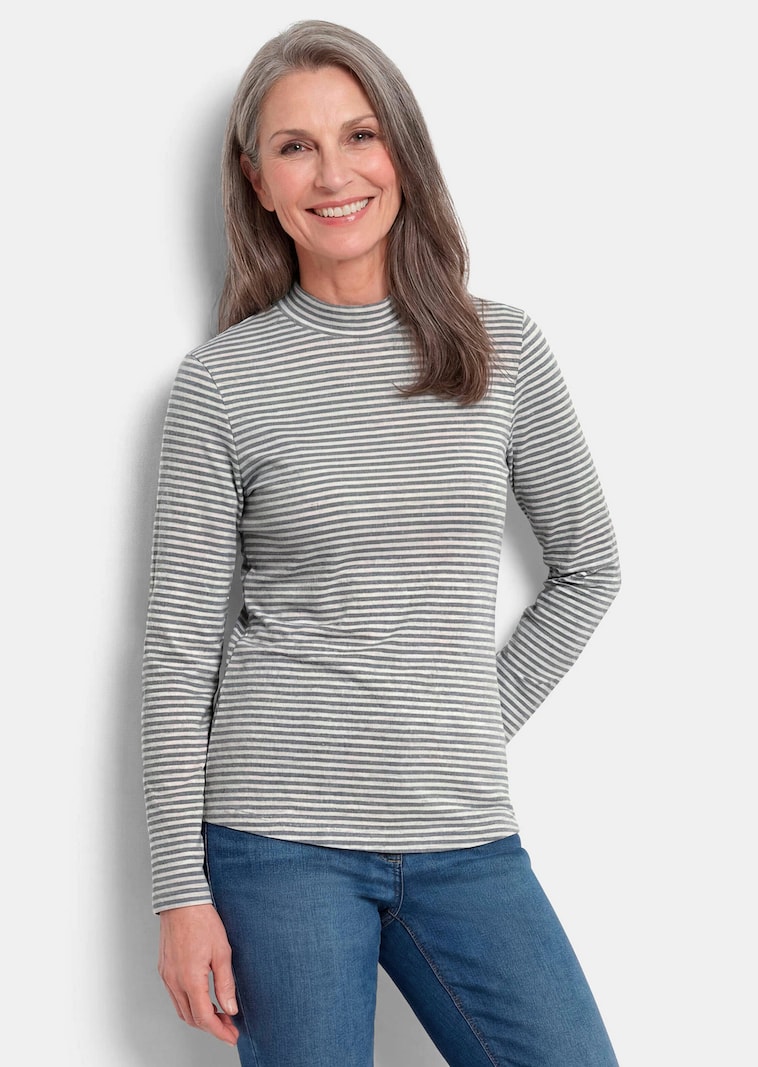 Shirt met lange mouwen, strepen en opstaande kraag