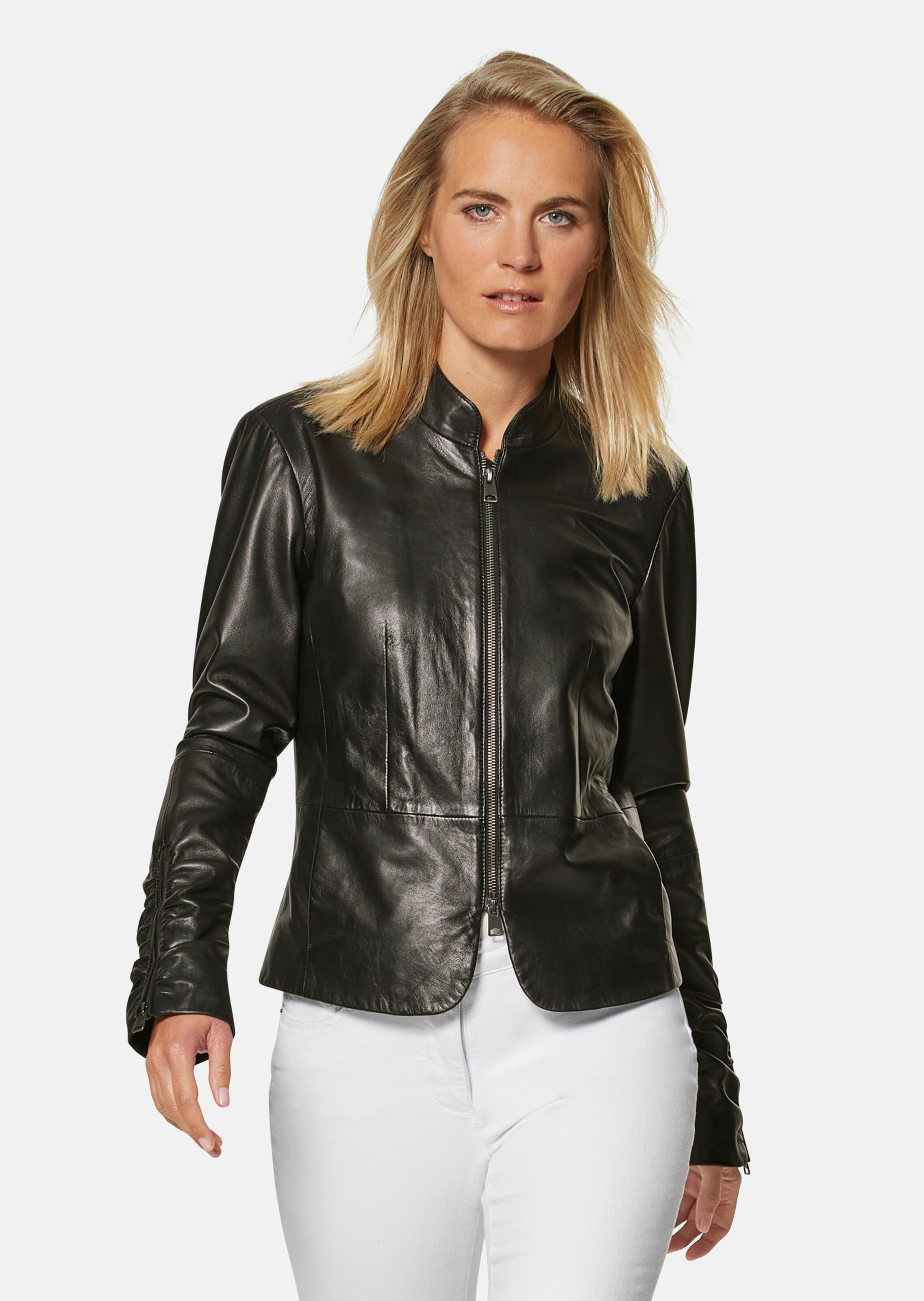 Simple leather jacket made from lamb nappa in black | MADELEINE