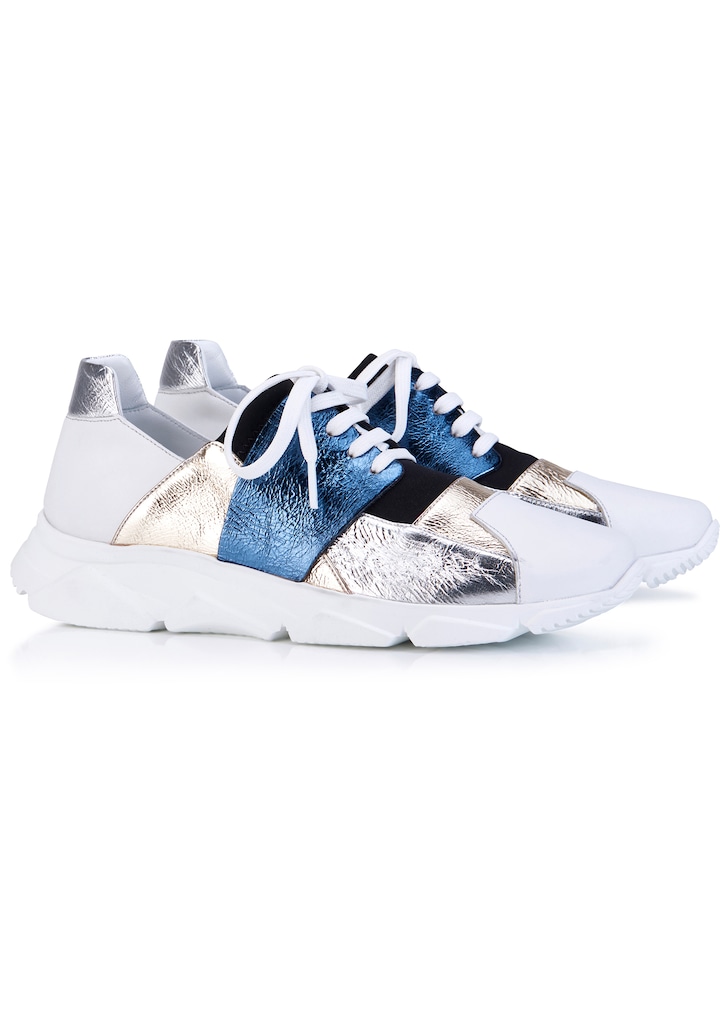 Leather sneakers with metallic effects