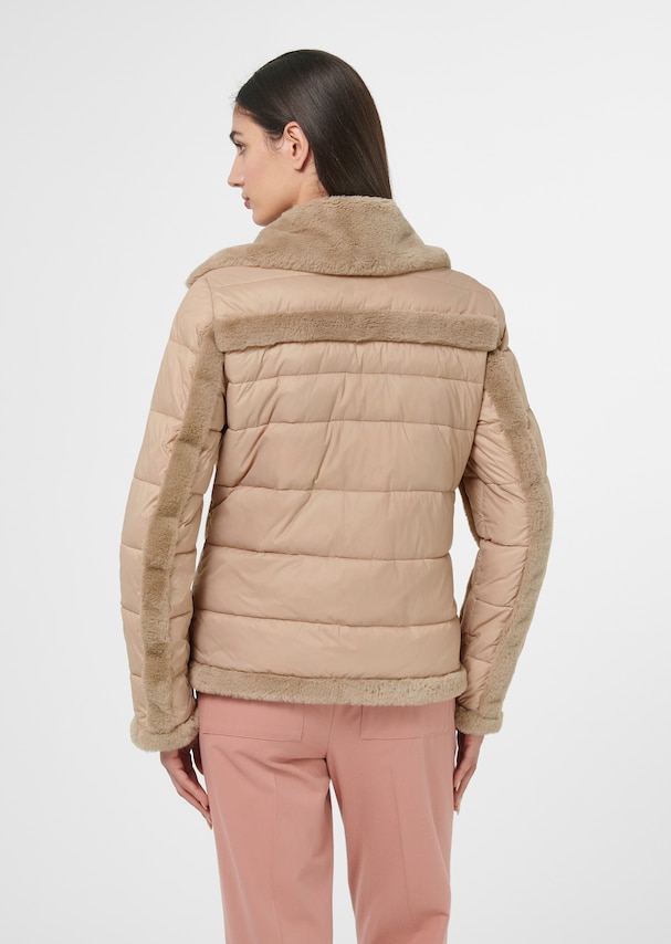 Biker-style quilted jacket with faux fur accents 2