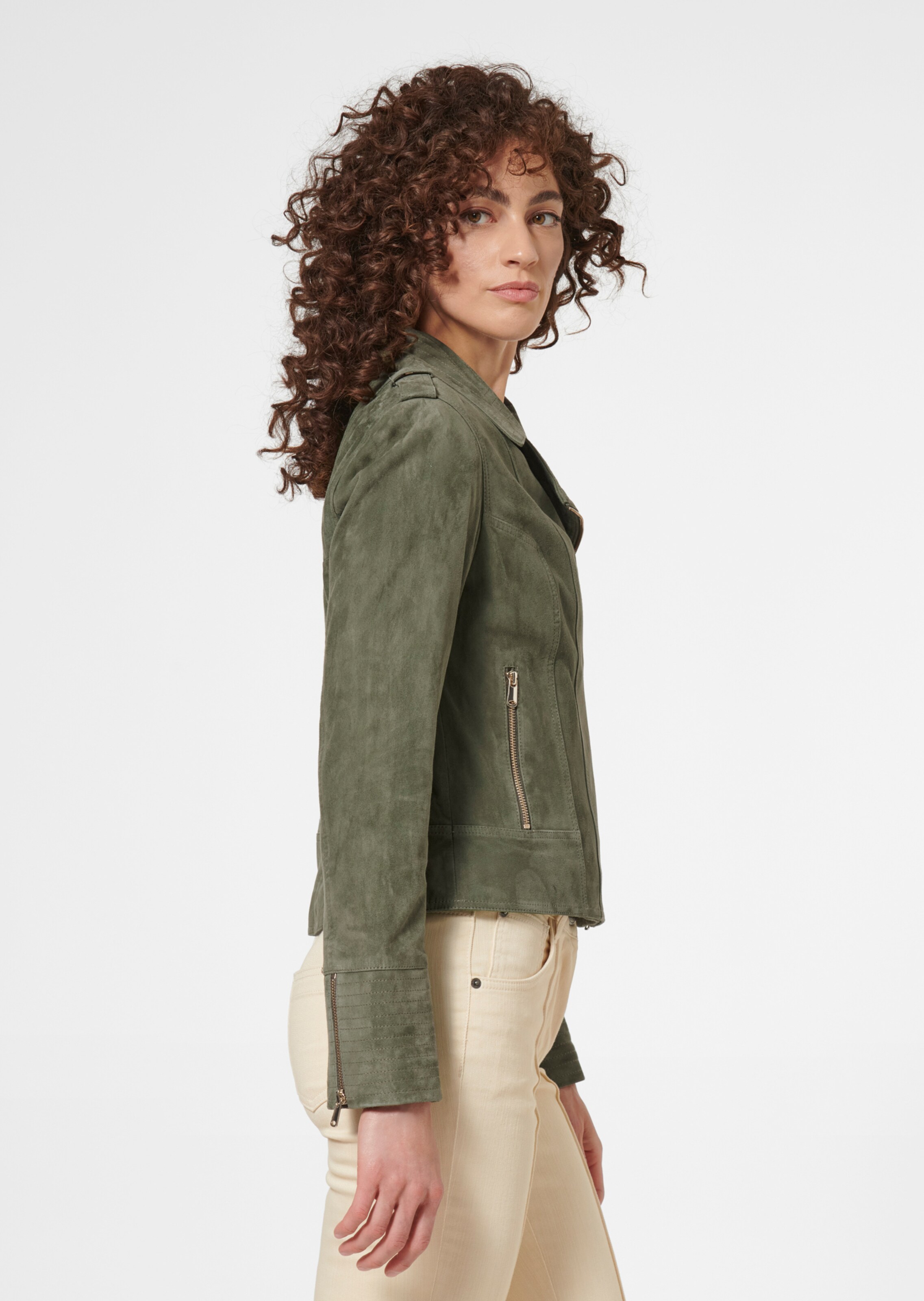 Leather jacket made from goat suede in avocado | MADELEINE Fashion