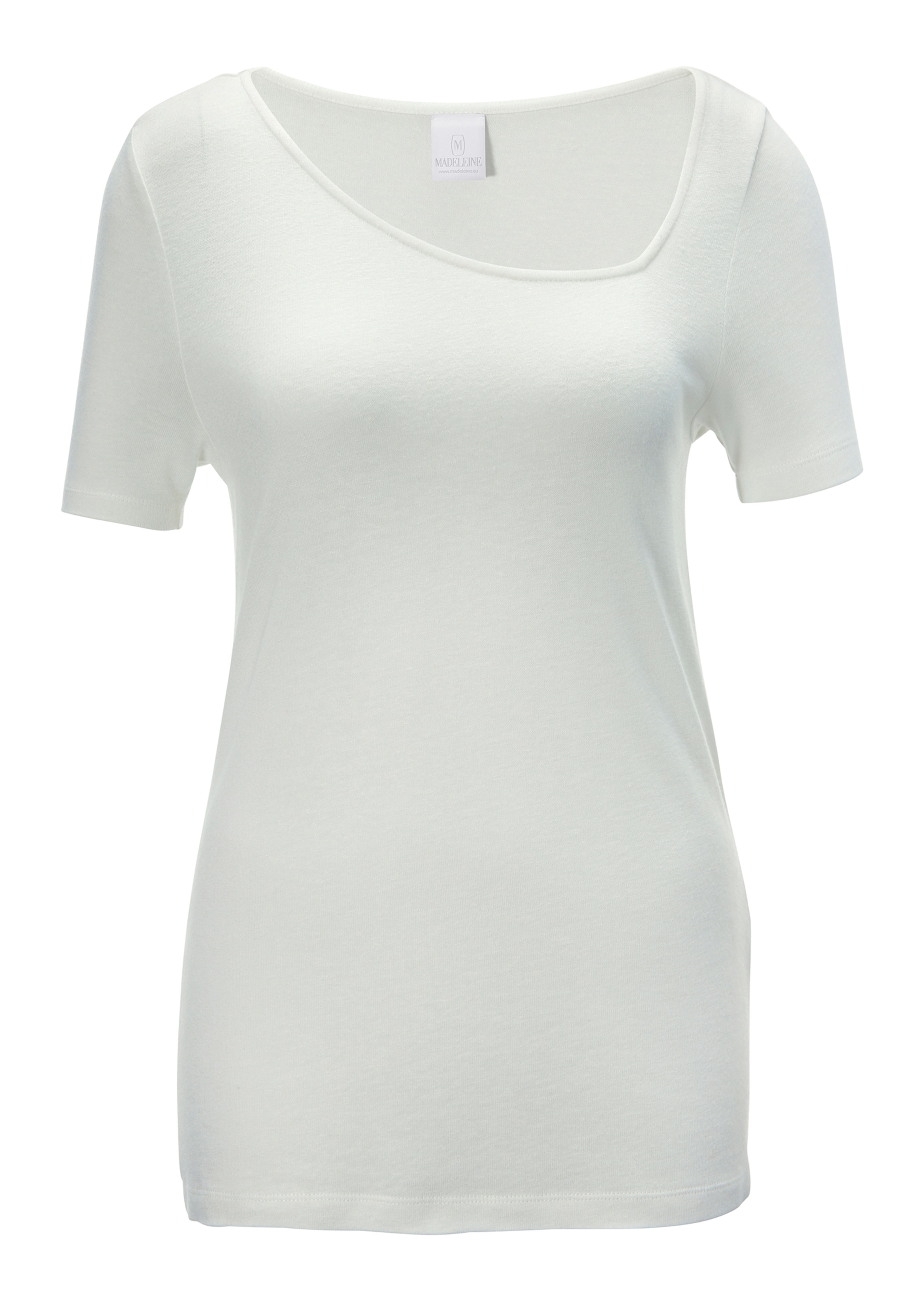 Short-sleeved shirt with asymmetric neckline