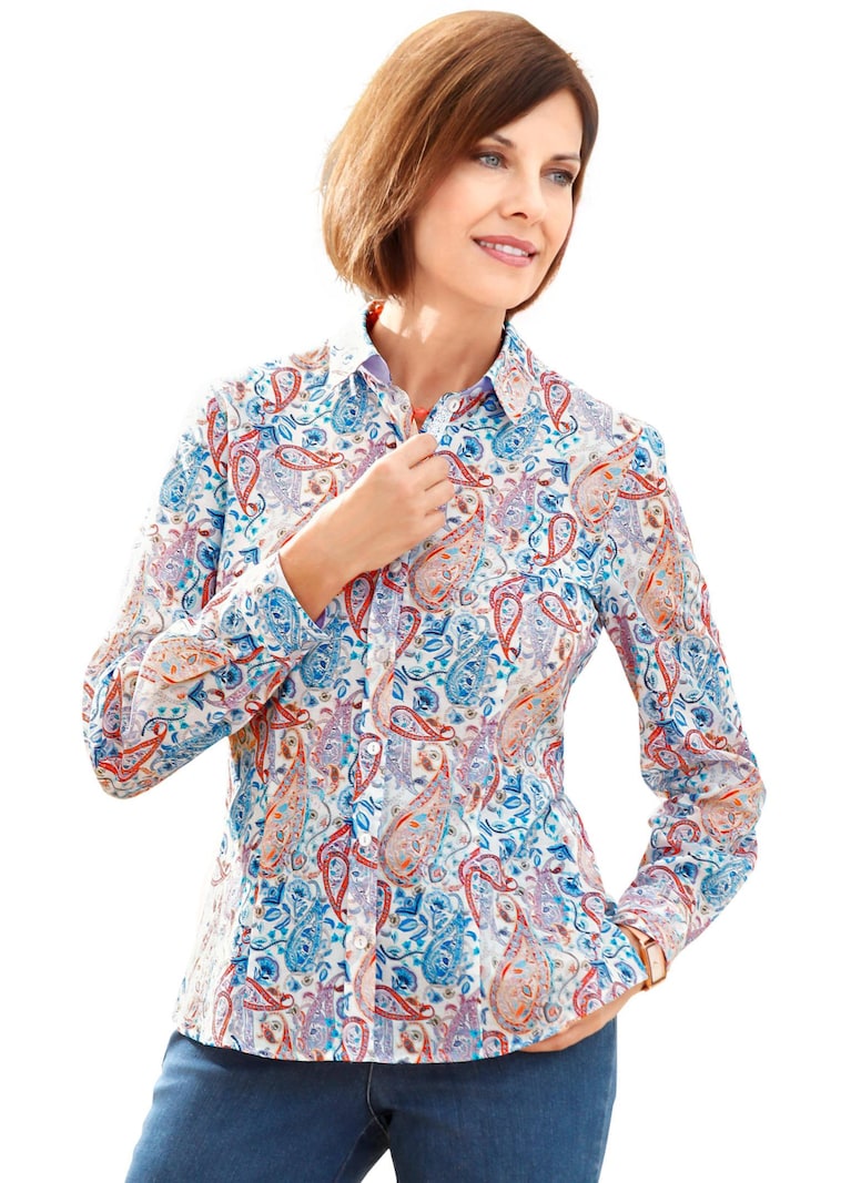 Gedessineerde blouse van katoen met fijn garen