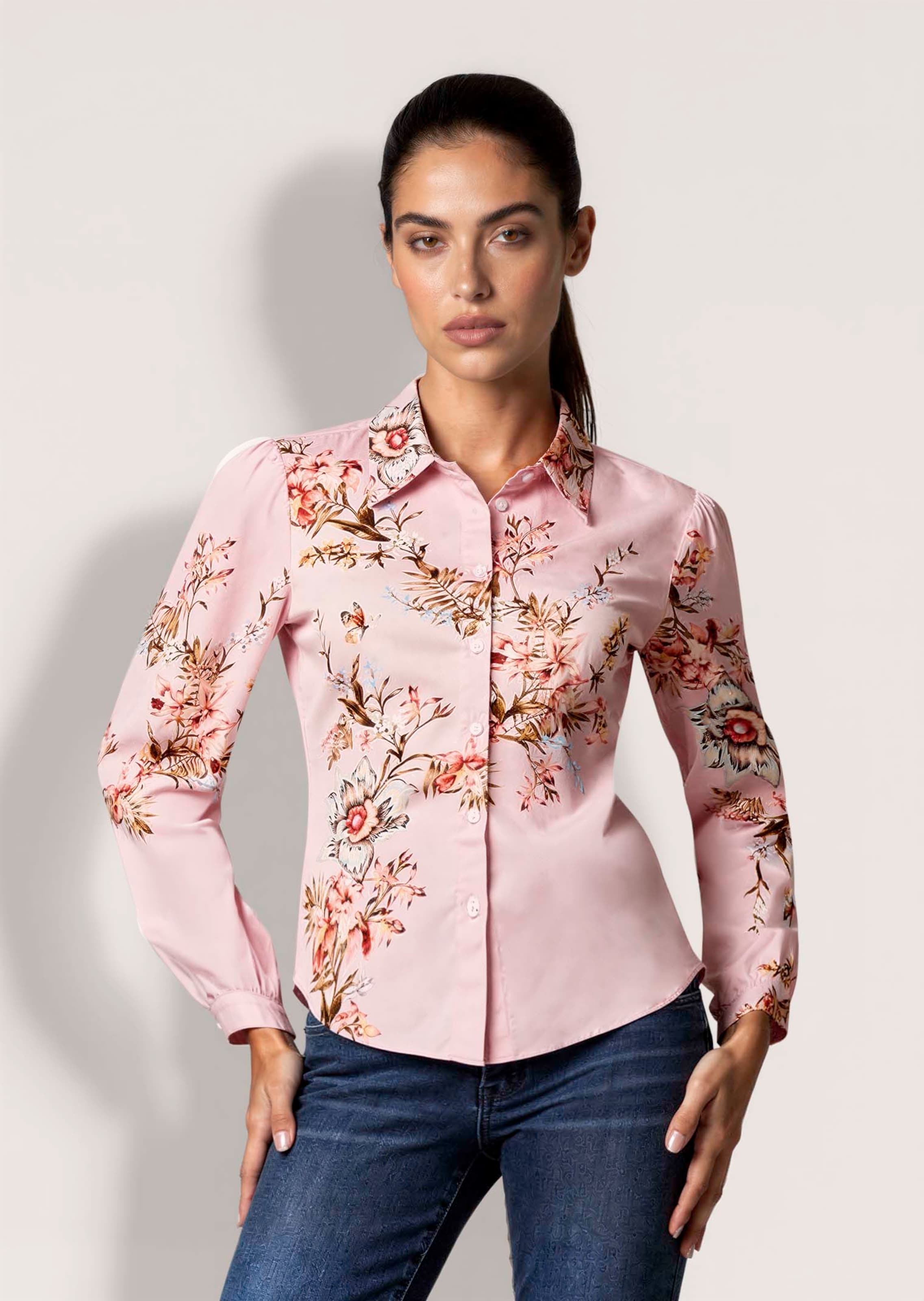 Baumwollbluse mit floralem Print