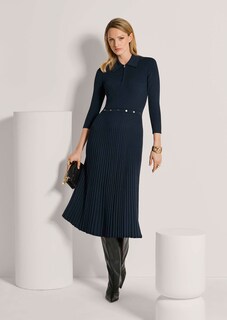 Strickkleid mit Plissee und Taillenband thumbnail 4