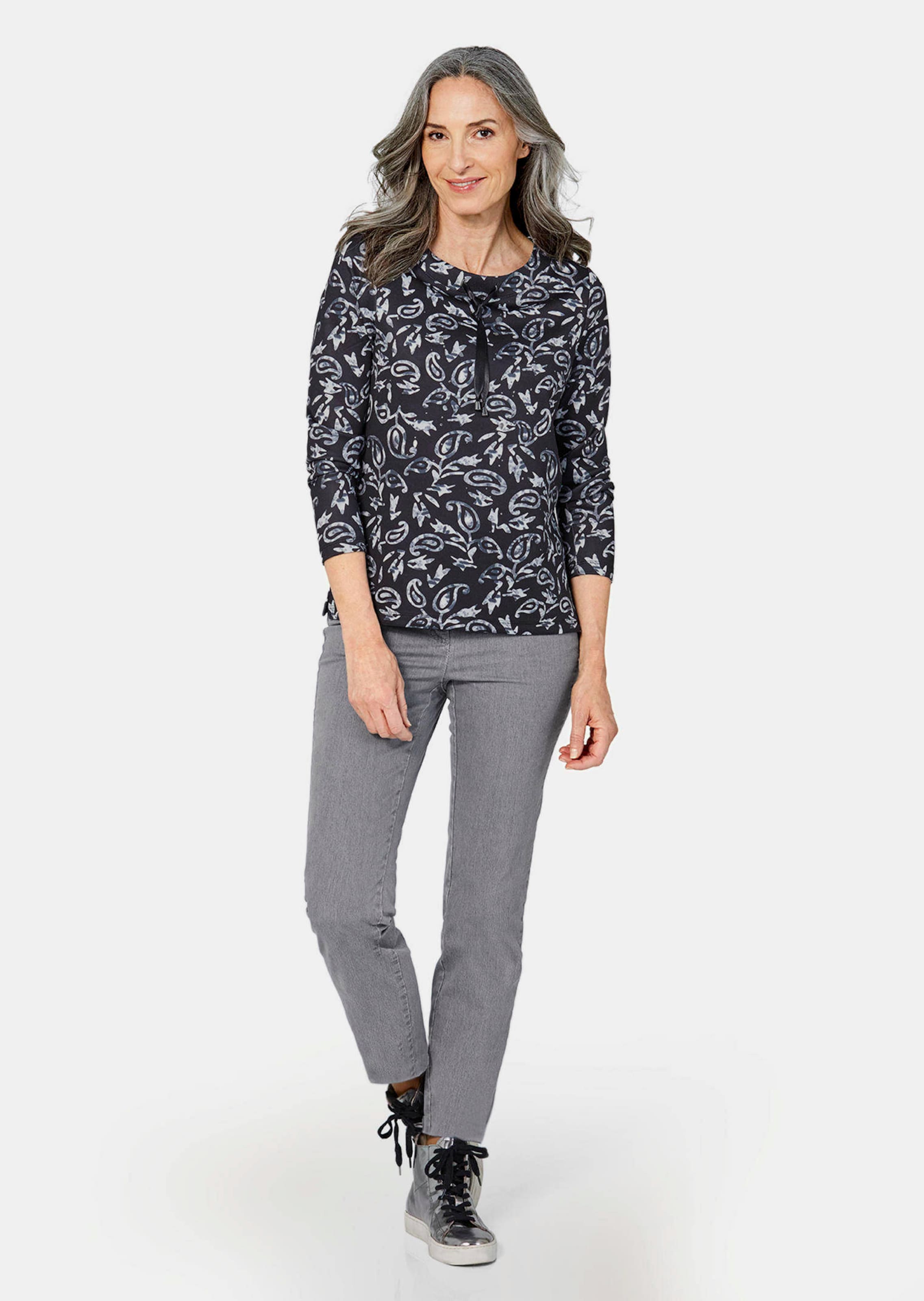 T-shirt à manches longues et imprimé métallisé - noir / à motifs - Gr. 54 de Goldner Fashion