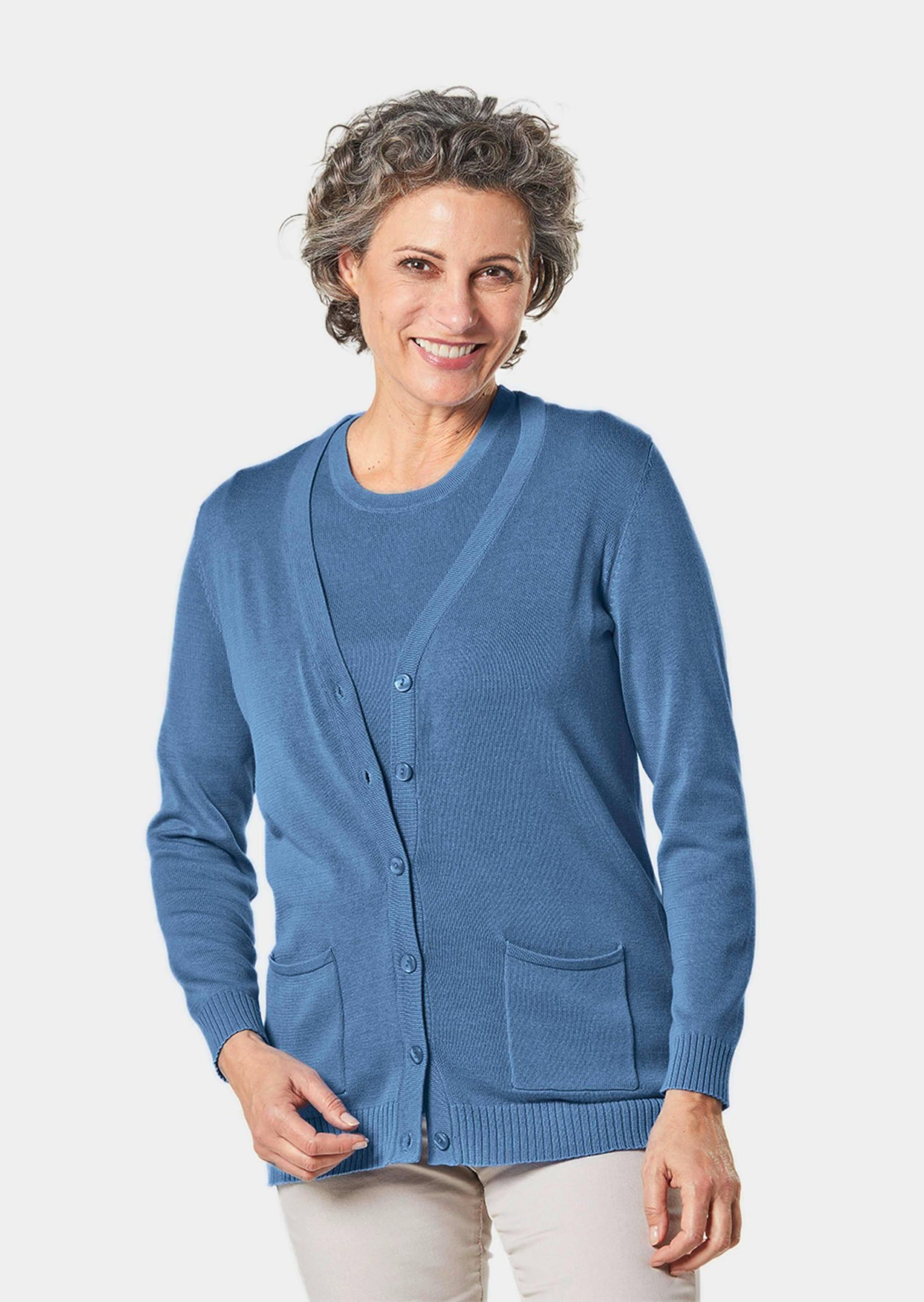 Ensemble TWIN-SET : Cardigan Court + Haut Dentelle Perles Bleu - Taille L - Occasion Très Bon état