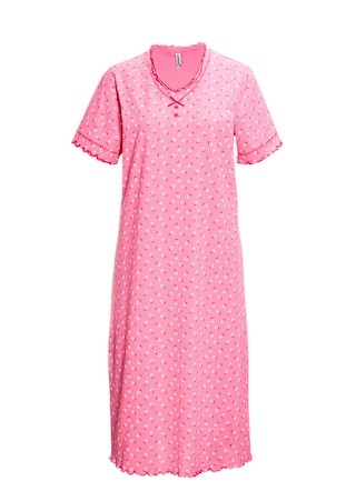 rosé / à motifs Chemise de nuit en coton à manches courtes