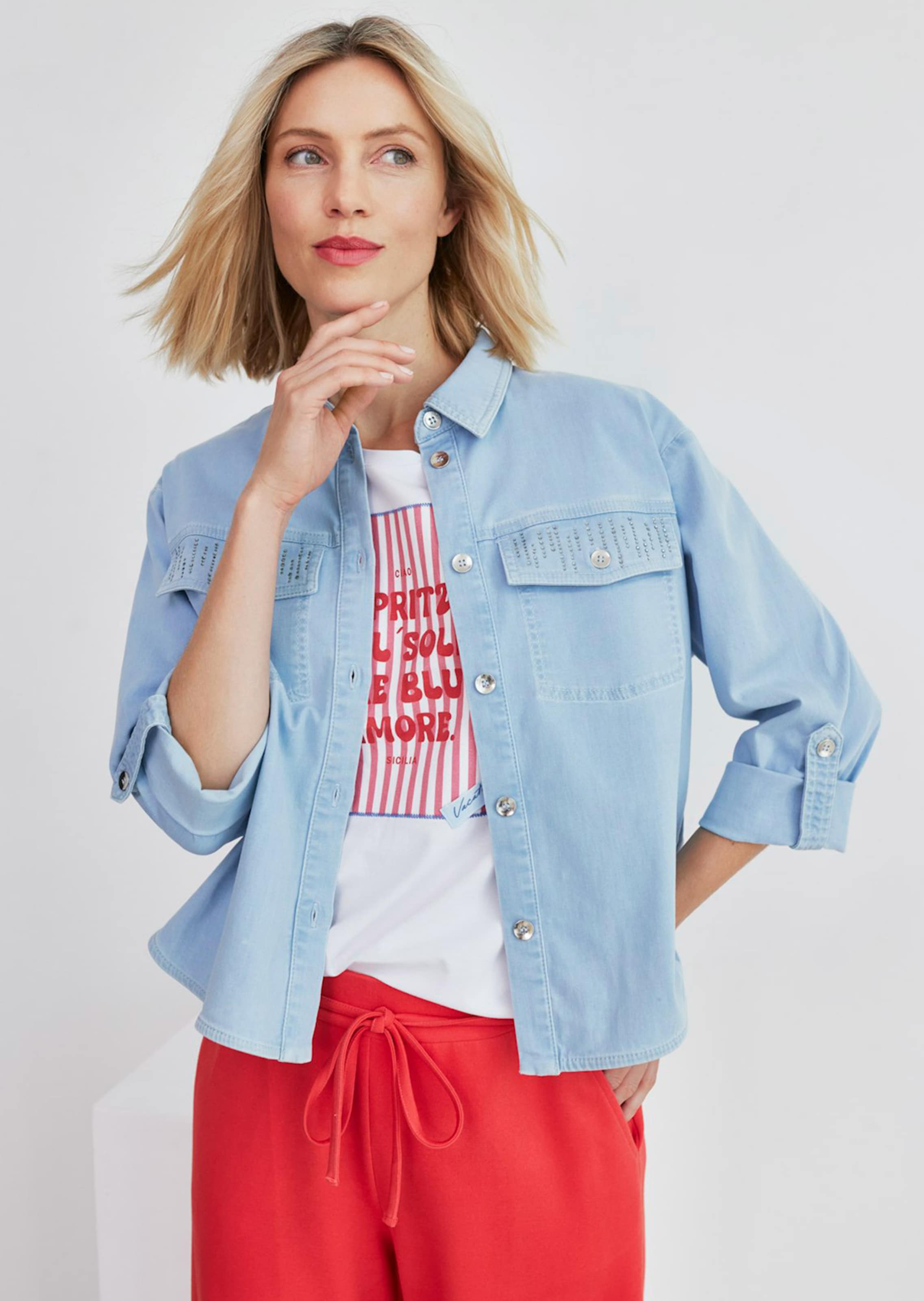 Jeansblouse met glinsterende klepzakken