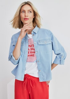 Jeansblouse met glinsterende klepzakken thumbnail 1