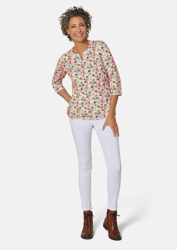 Kreukarm gedessineerd shirt met elegante bloemenprint 1