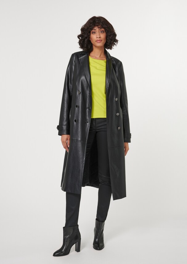 Padded trench coat in leather look 1