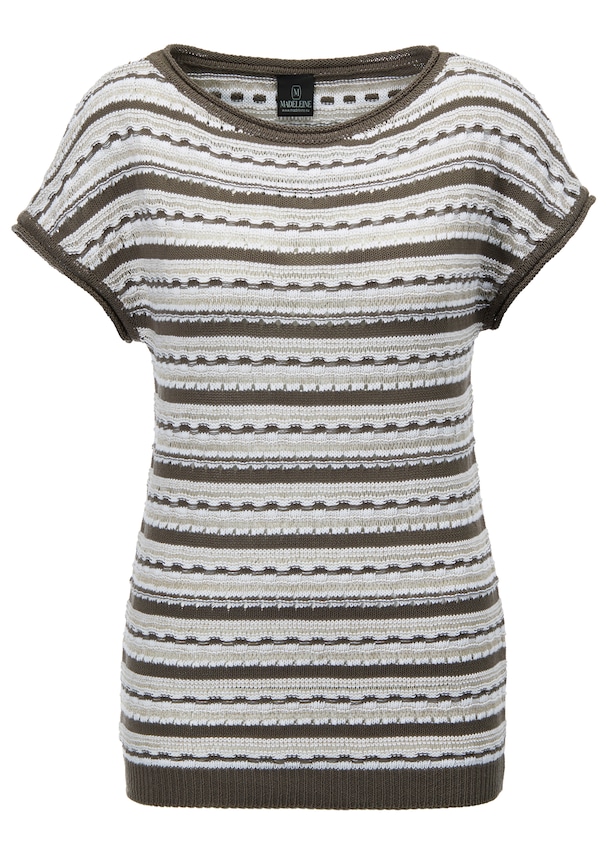 Short-sleeved striped jumper with ajour knit