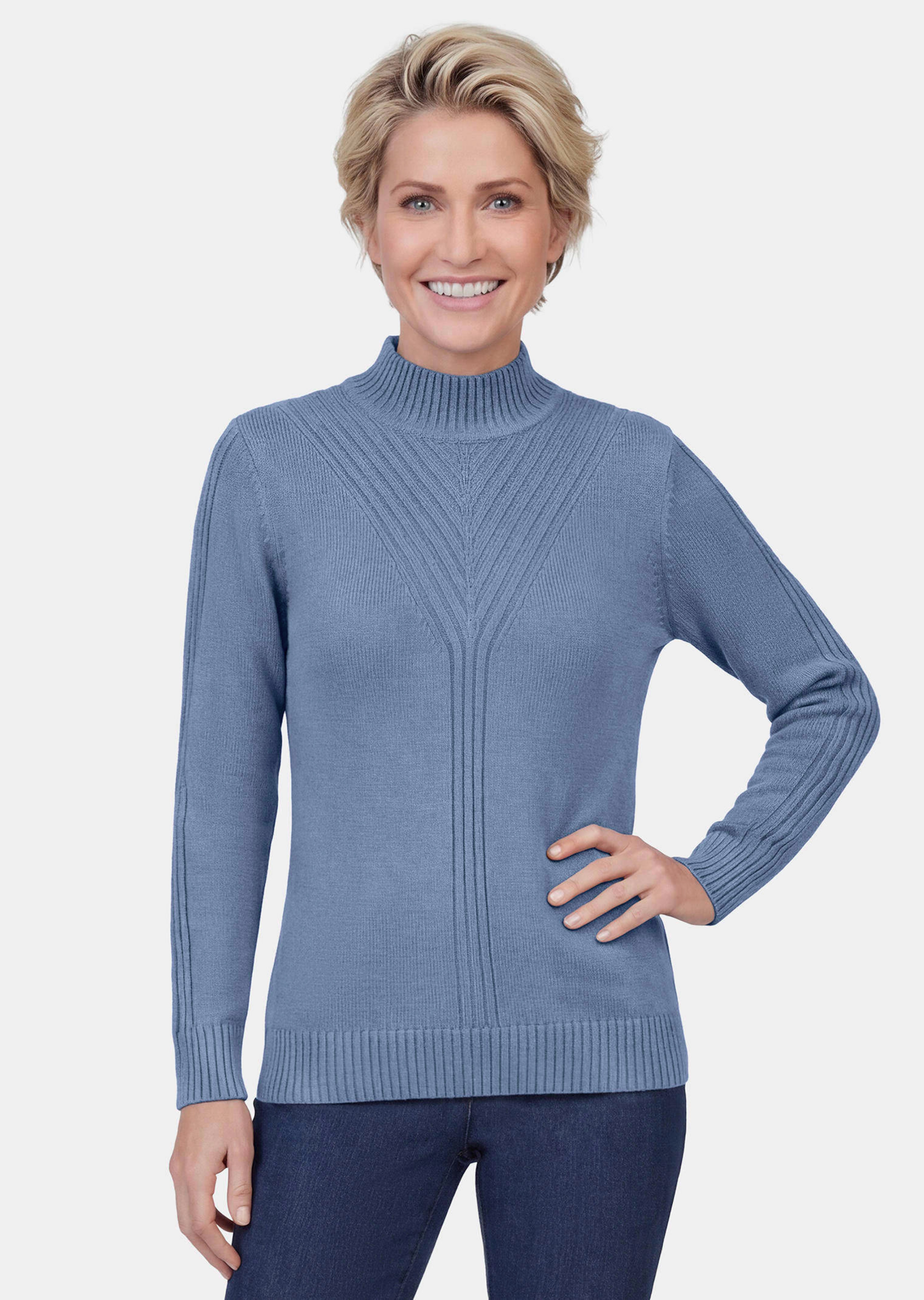 Strickpullover mit Stehkragen und Rippenmuster