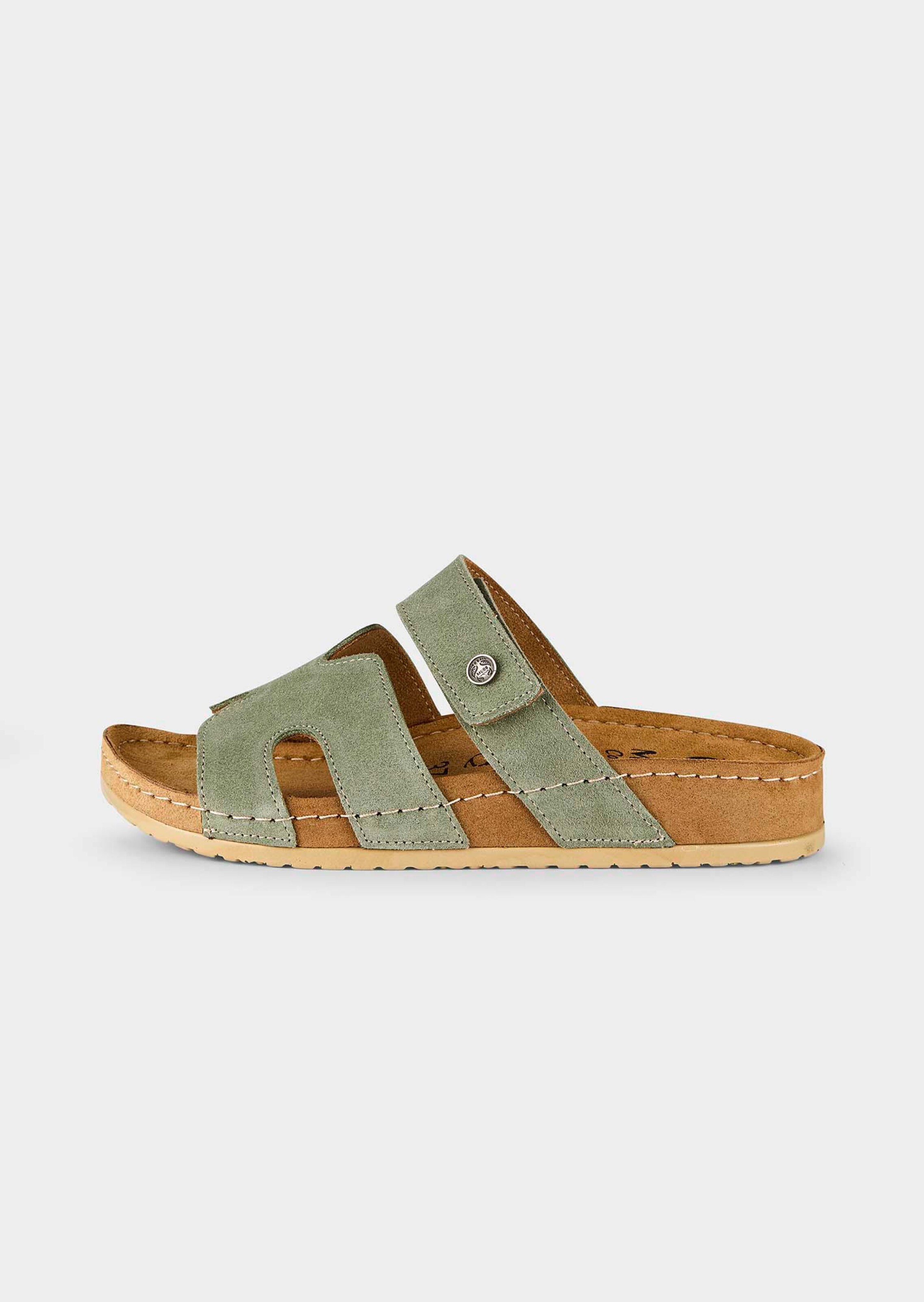 Leder-Pantoletten mit Klettverschluss