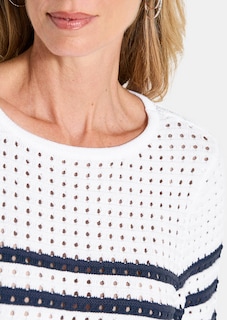 Maritimer Ringelpullover mit Ajourmuster thumbnail 5
