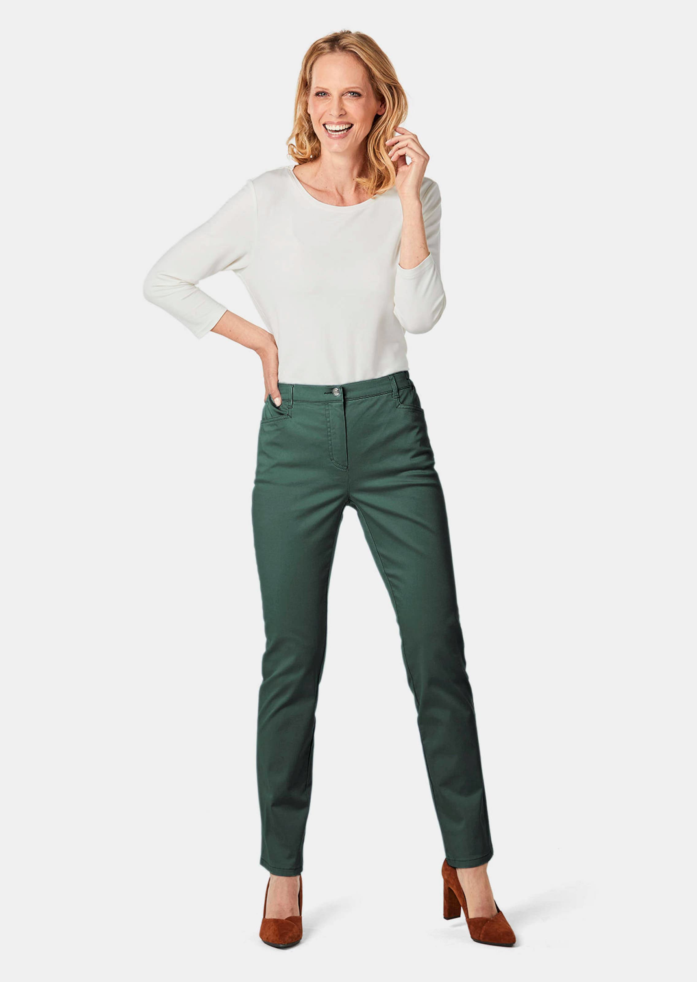 Pantalon léger en coton ANNA - vert foncé - Gr. 25 de Goldner Fashion