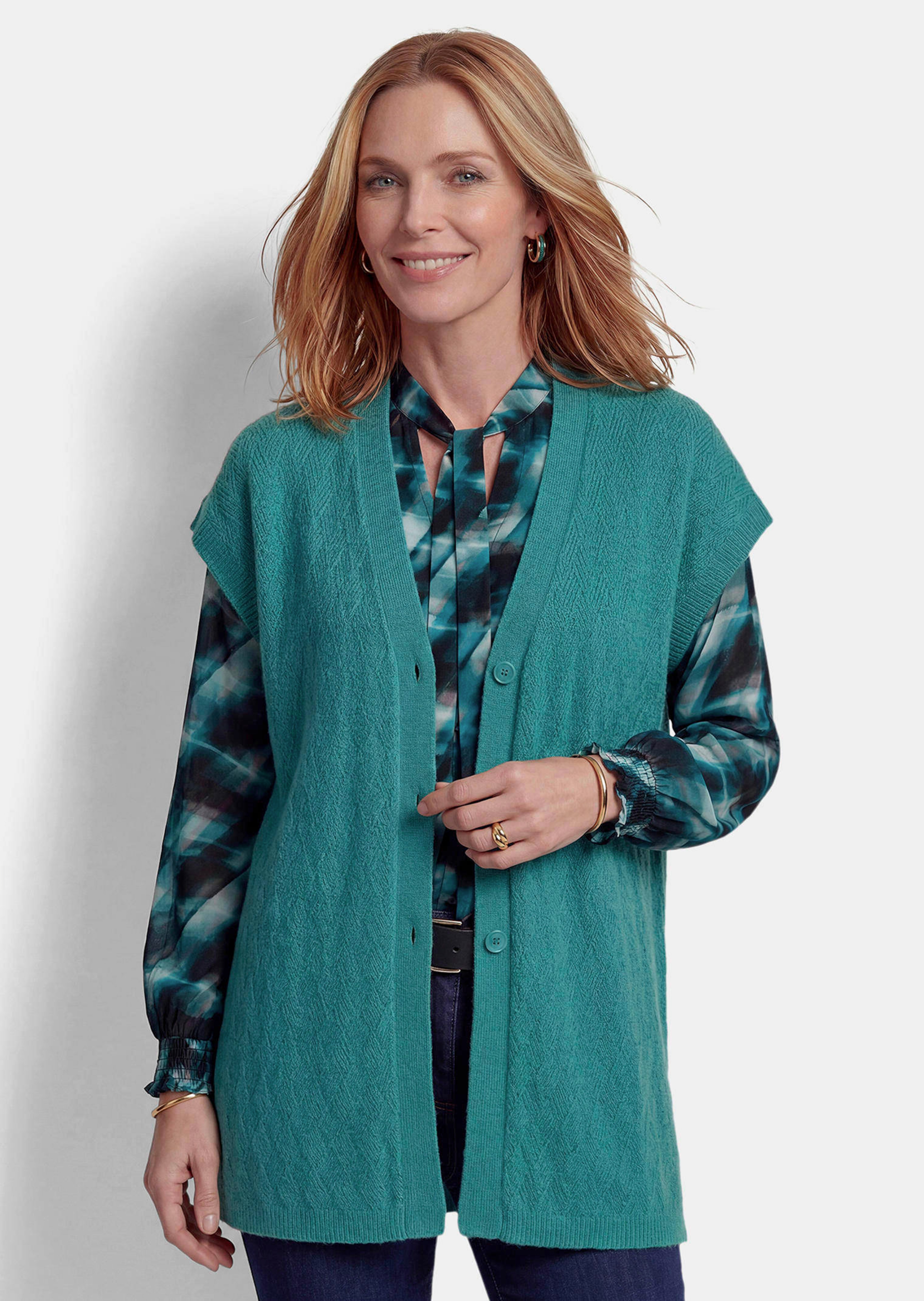 Tricot vest van merinowol met ruitpatroon