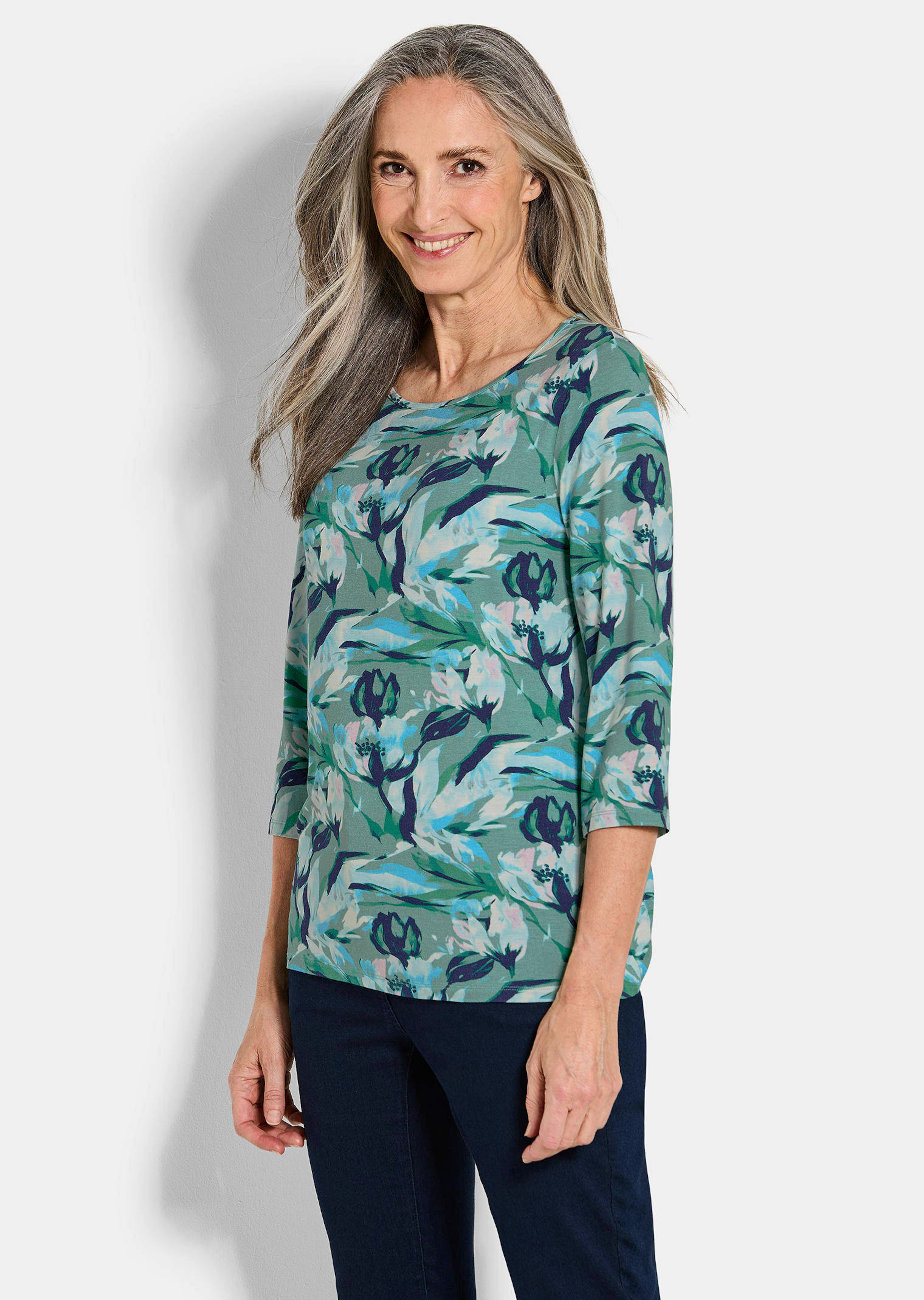 Jersey-Shirt mit Blumenmuster