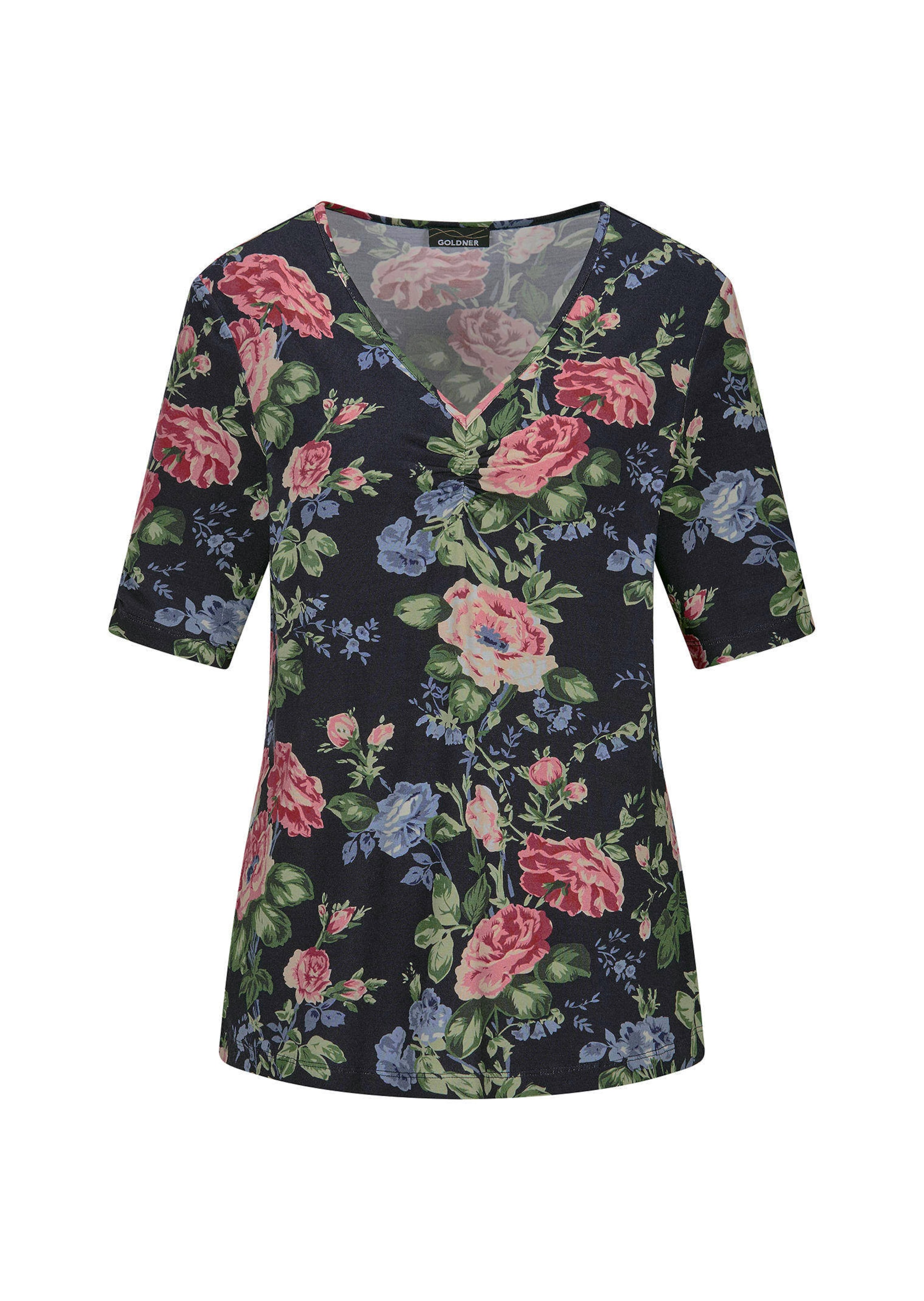 Florales Jersey-Shirt mit Raffungen