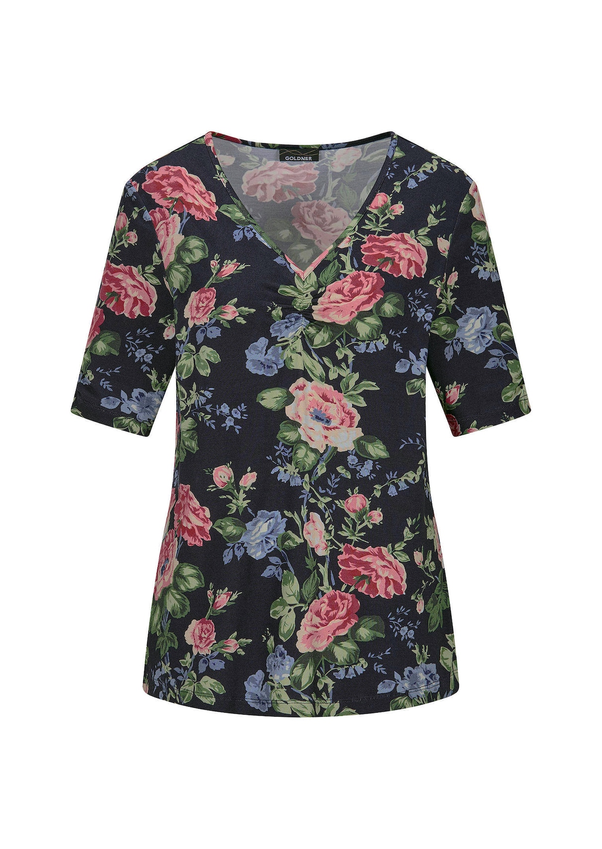 T-shirt floral en jersey avec fronces