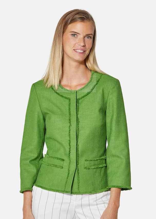 Short blazer with 3/4-length sleeves and fringed sections